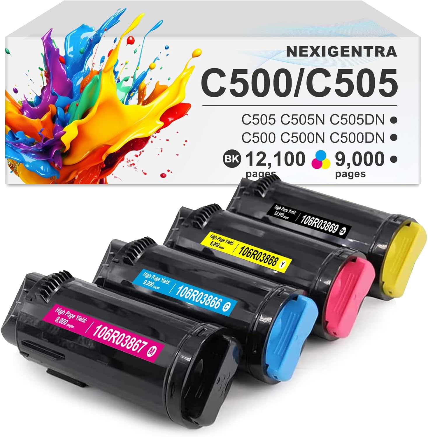 VersaLink C500 C505 Toner Cartridge 106R03859 106R03860 106R03861 106R03862 Compatible for Xerox VersaLink C500 C500N C500DN C505 C505N C505DN Printers (4 Pack,B/C/M/Y)