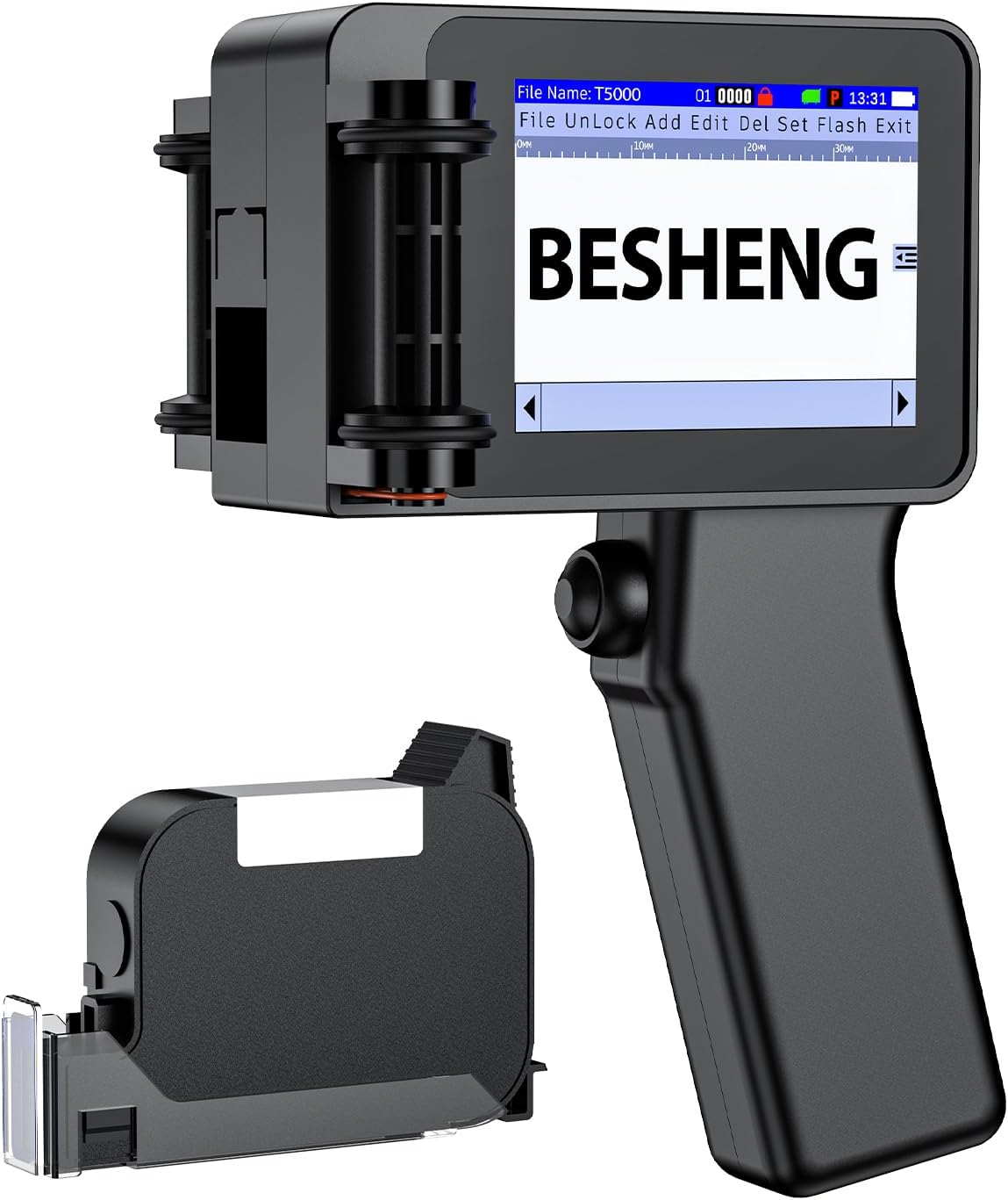 BESHENG Handheld Inkjet Printer, Batch Code Printer for QRCode Time Picture Number, Small Date Printer with 42ml Fast Drying Ink Cartridge for Many Materials Inkjet Coder Print Height 0.08-0.5Inch