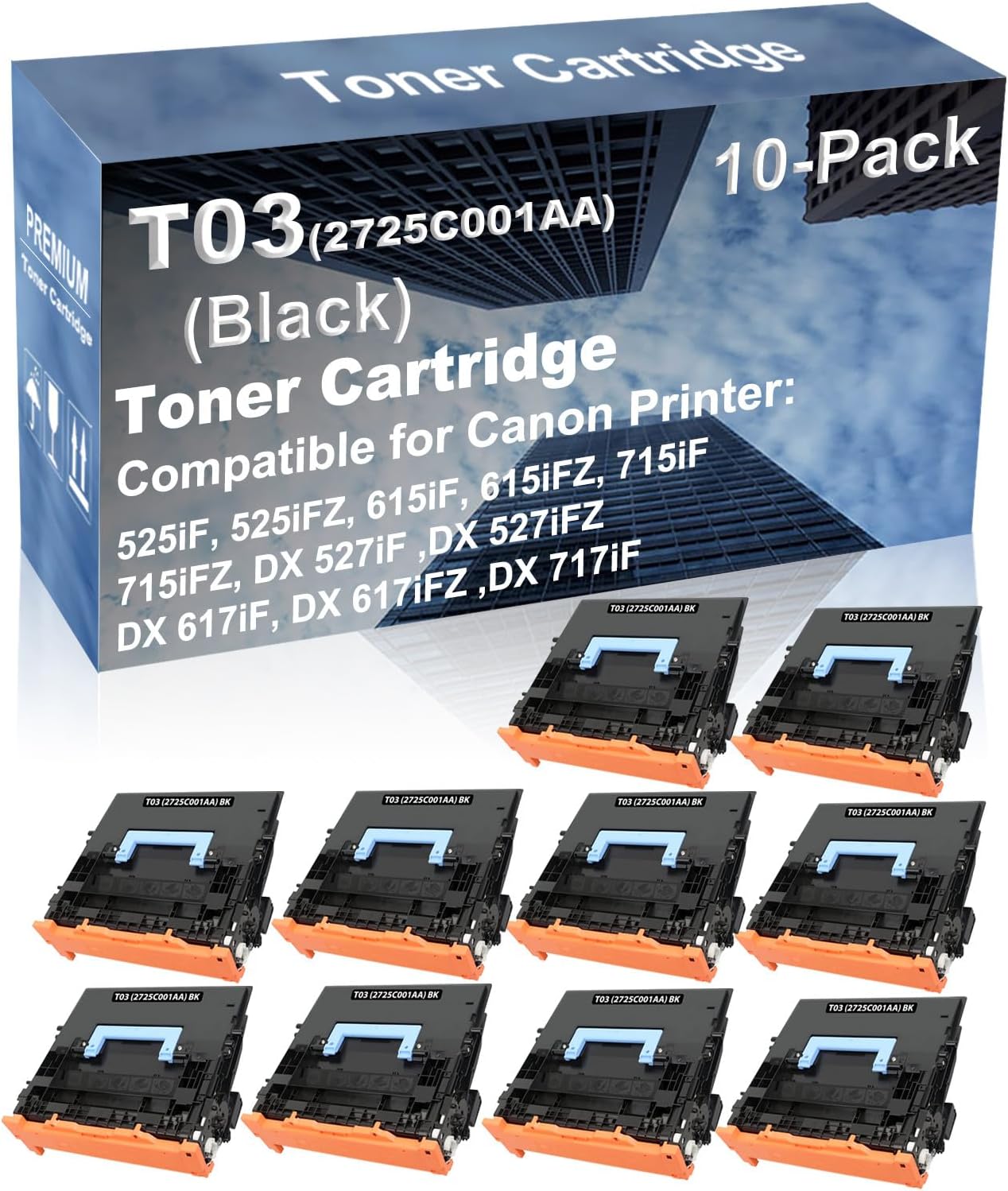 10-Pack Compatible High Yield DX 617iF, DX 617iFZ,DX 717iF Printer Cartridge Replacement for Canon T03 (2725C001AA) Toner Cartridge (Black)