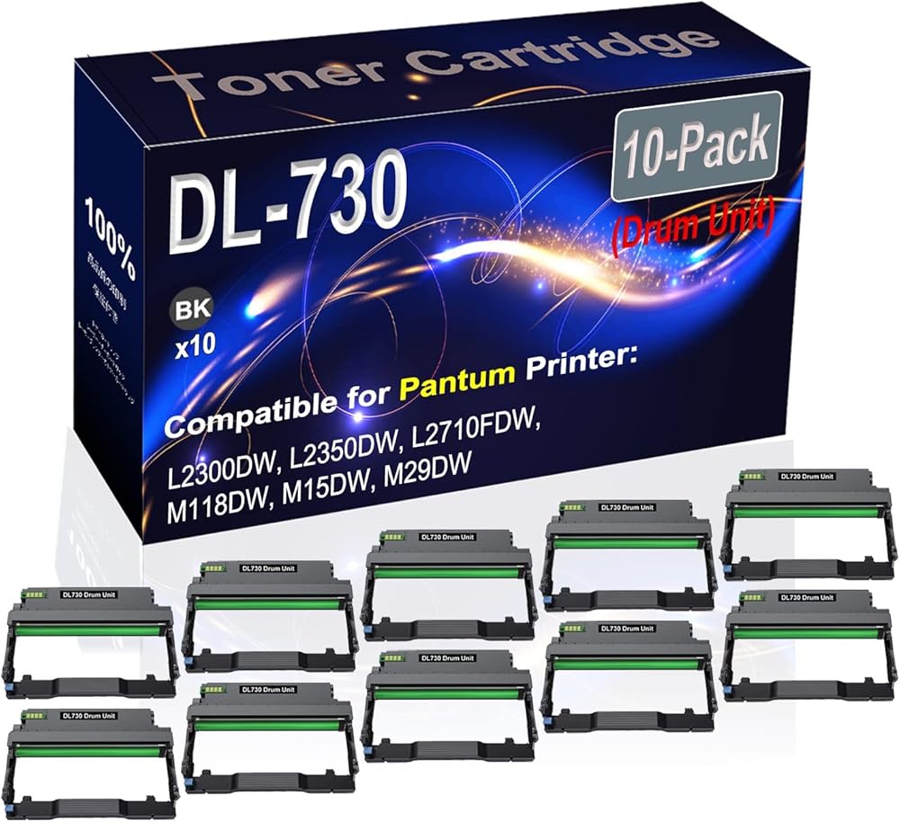 10-Pack Compatible DL730 DL-730 Laser Drum Unit Used for Pantum L2300DW L2350DW L2710FDW M118DW M15DW M29DW Printer (Black, High Yield)