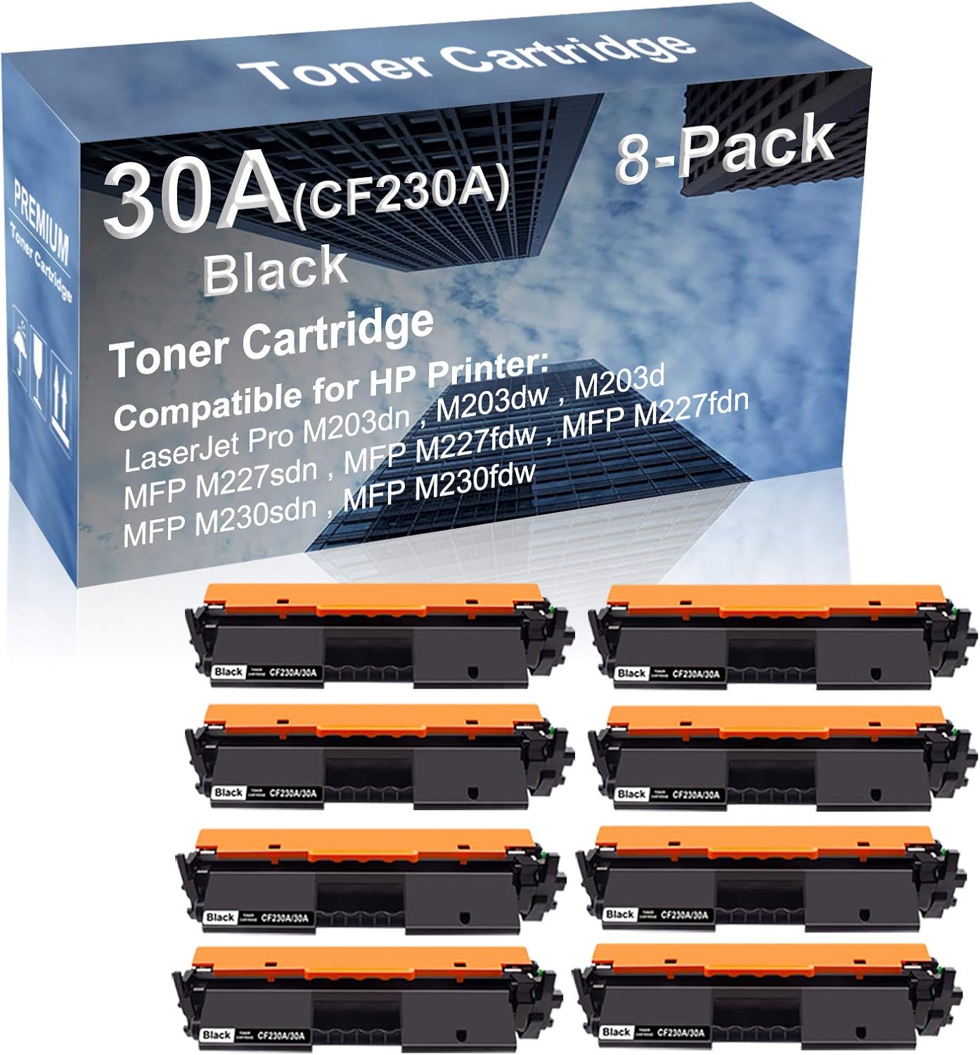 8-Pack Compatible High Capacity MFP M227sdn, MFP M227fdw Printer Toner Cartridge Replacement for 30A (CF230A) Toner Cartridge (Black)
