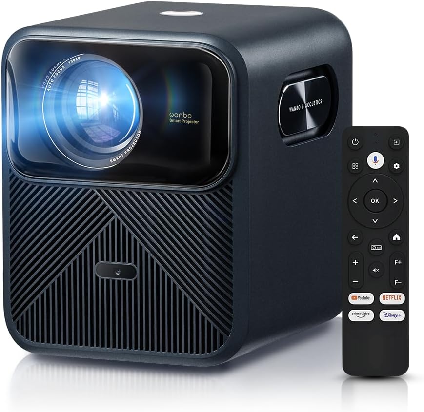 [Google TV/ 1200 ANSI/ HDR 10] Wanbo Mozart 1 Pro 4K Smart Projector with WiFi and Bluetooth. Outdoor & Home Movie Proyector, 20W Speakers, 1080P Auto Focus & Keystone, (2025)