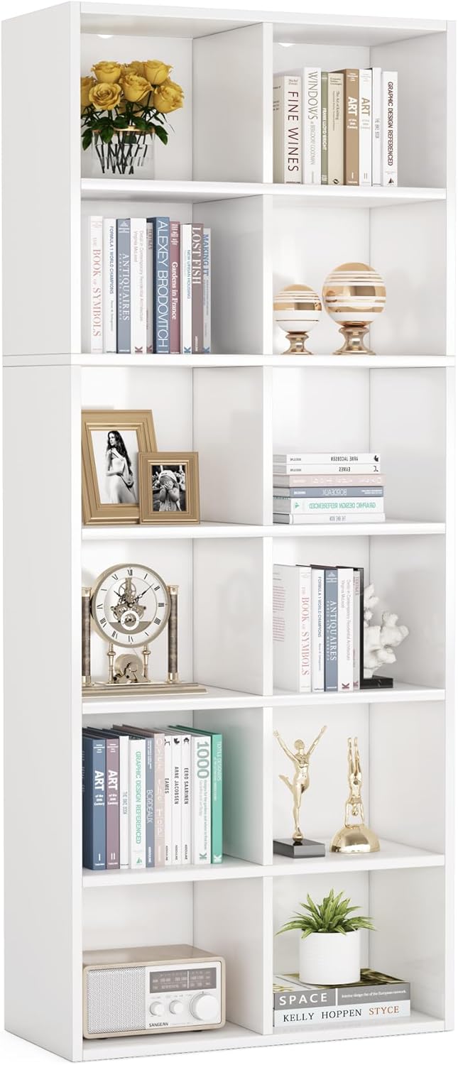 LITTLE TREE 70.9 Inch Tall Narrow Bookcase, Corner Bookshelf 6 Tier Cube Display Shelf Storage Organizer for Small Space