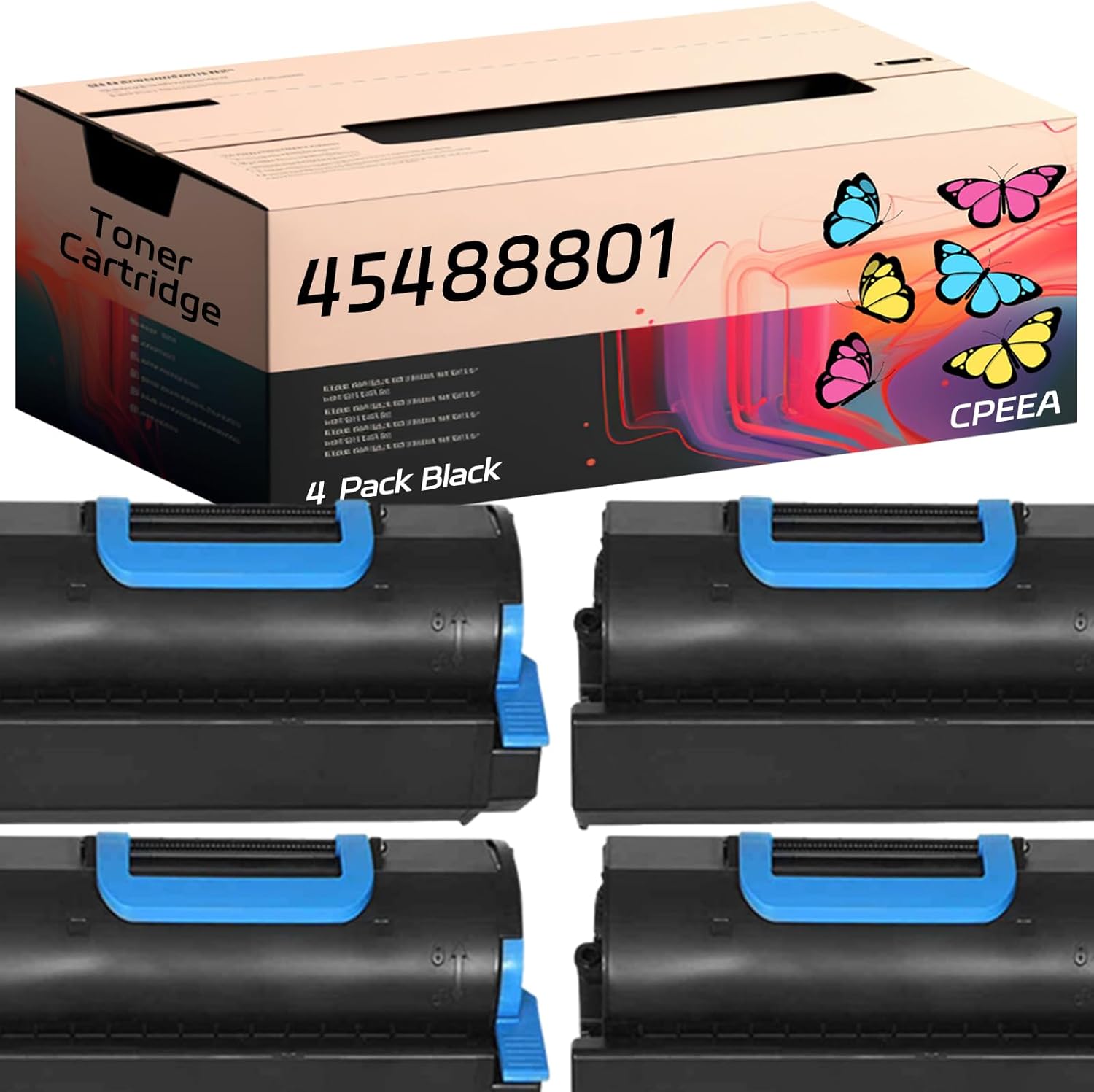 Compatible for Okidata OKI 45488801 Toner Cartridge Work for Okidata OKI B731DN B721DN Printers, with Chip, High Yield 46000 Pages, Clear Printing (4 Pack Black)