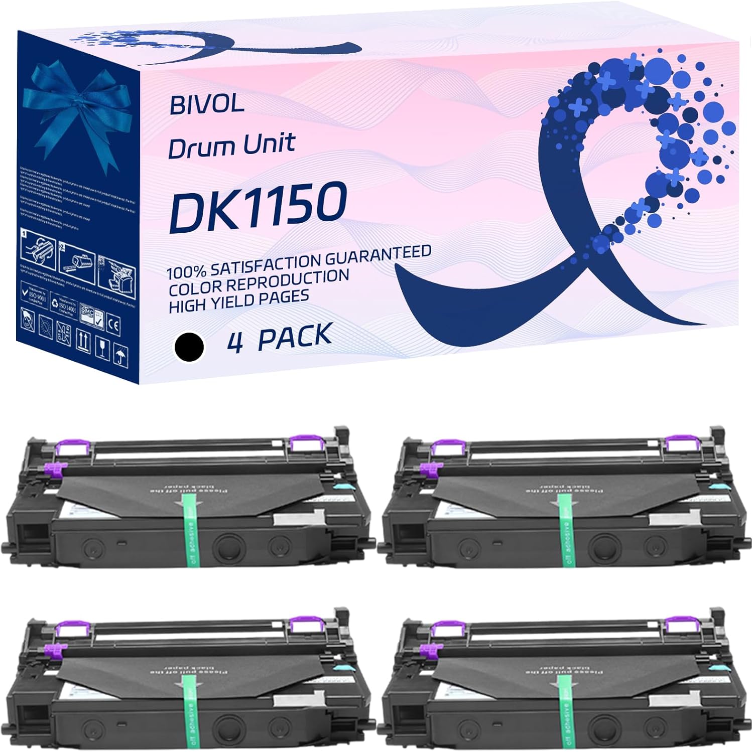 BIVOL DK1150 Drum Unit Compatible for Kyocera ECOSYS M2040dn M2540dw M2635dw M2640idw P2040dw P2235dw Printers, with Chip, High Yield 80000 Pages, Vivid Colors (4 Pack Black)