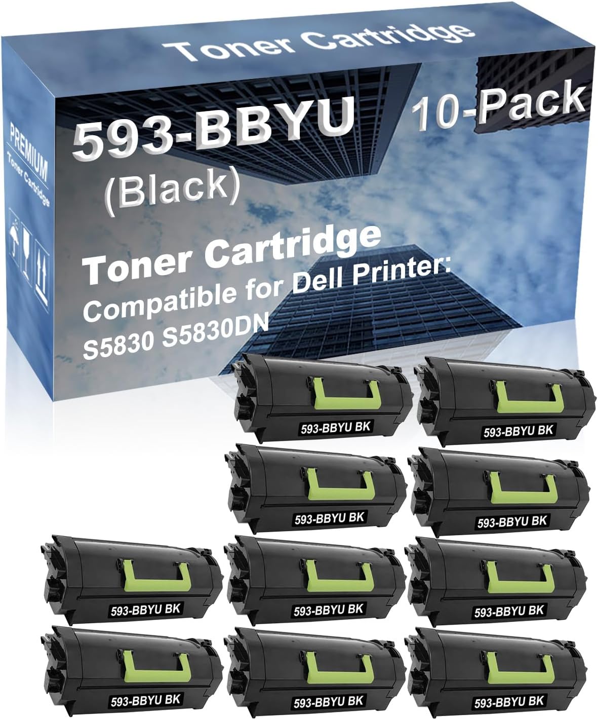 10-Pack Compatible High Capacity 593-BBYU Printer Cartridge use for Dell S5830 S5830DN Printer (Black)