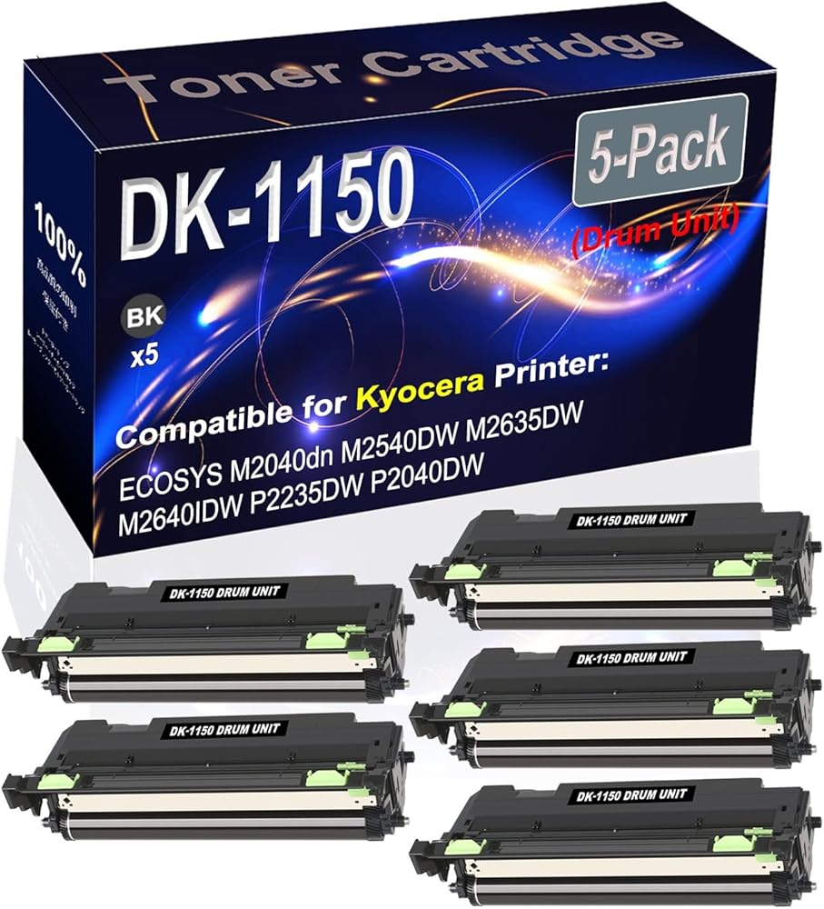 Kolasels 5-Pack Compatible High Capacity DK-1150 DK1150 302RV93140 Printer Drum Unit Used for Kyocera ECOSYS M2040dn M2540DW M2635DW Printer (Black)