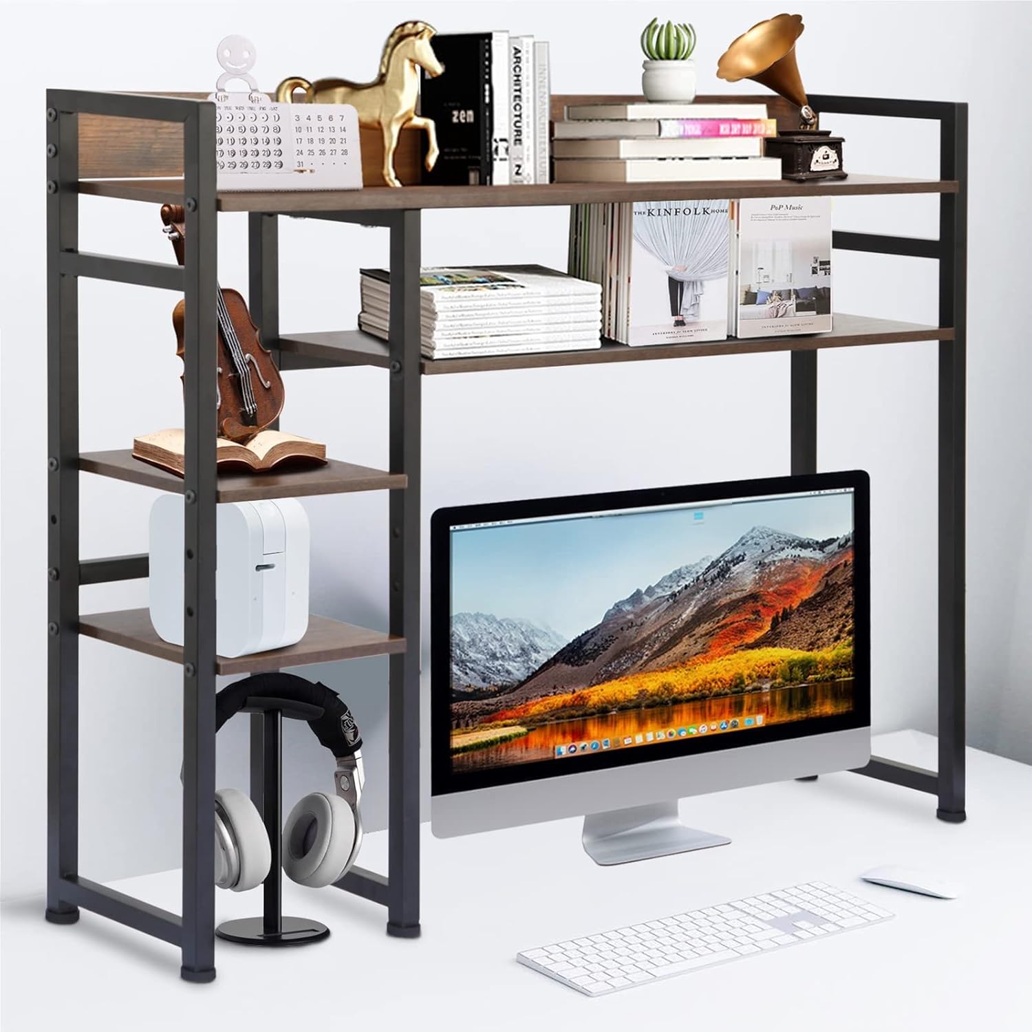 GUODDM Desktop Bookshelf - 2 Layers of Multifunctional Bookcases, Desk Wrought Iron Shelf, Computer Desk Desktop Storage Cabinet, for Dormitoriesfor Officeshome (Size : 85 * 25 * 100cm)