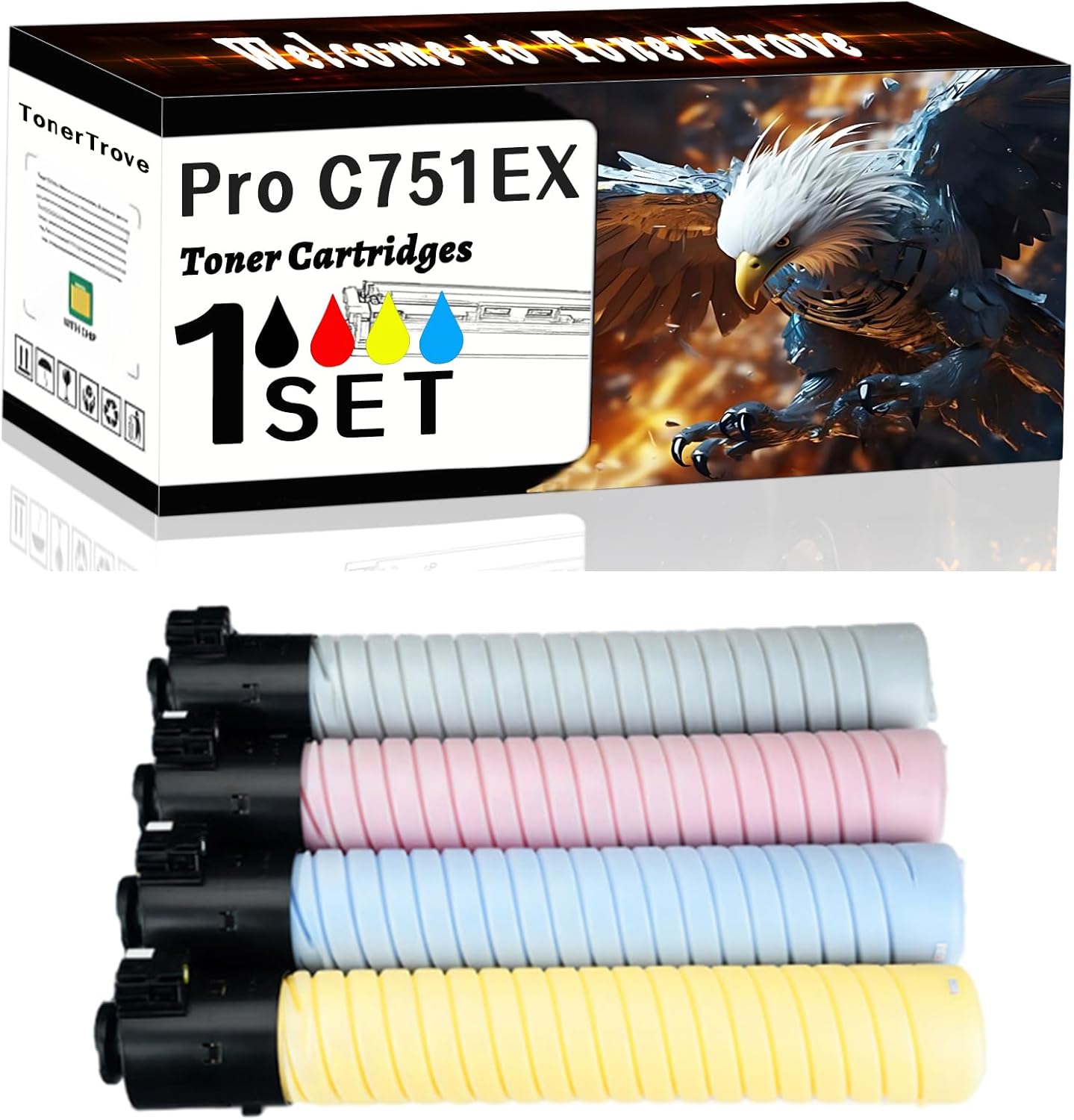AGNNQ Pro C751EX Toner Cartridges Compatible for Savin Pro C651EX Pro C751 Pro C751EX Printers, Office Printing is Easy Clear Smooth (4-Pack BK/C/M/Y)