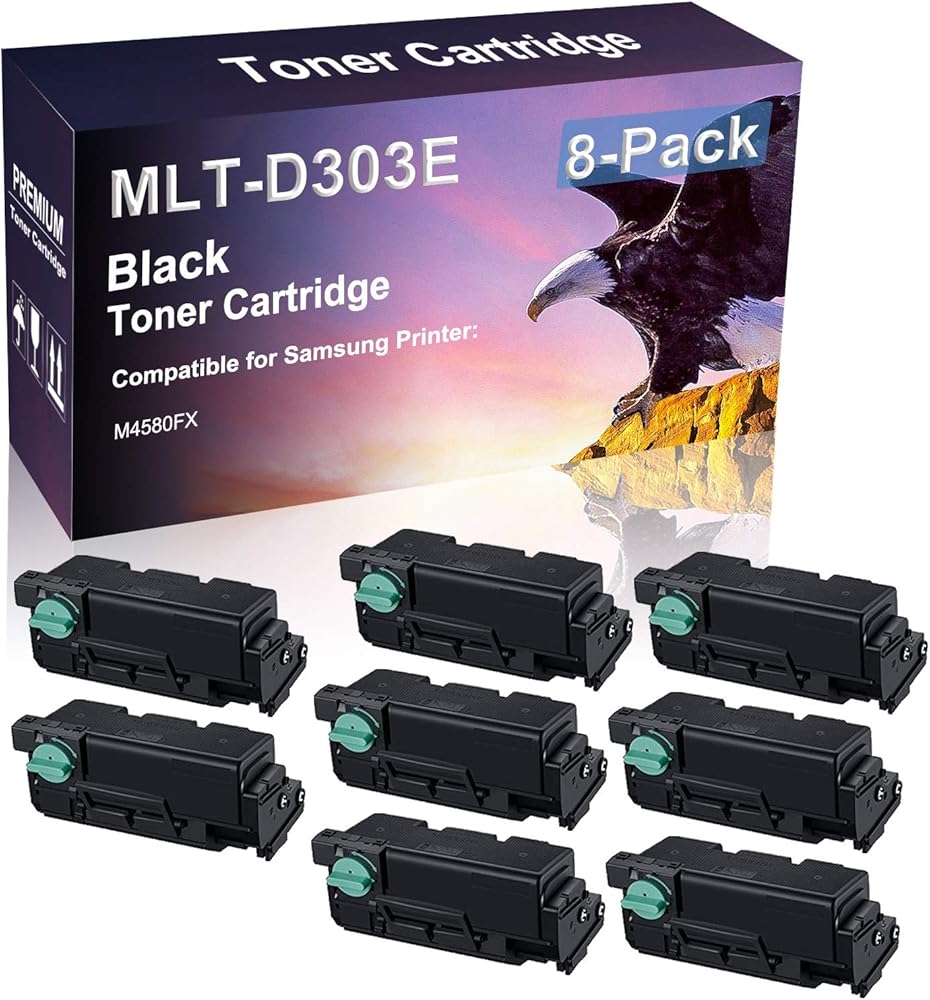 8 Pack (Black) Compatible Laser Printer Cartridge (High Yield) Replacement for Samsung D303E MLT-D303E Imaging Cartridge use for Samsung M4580FX Printer