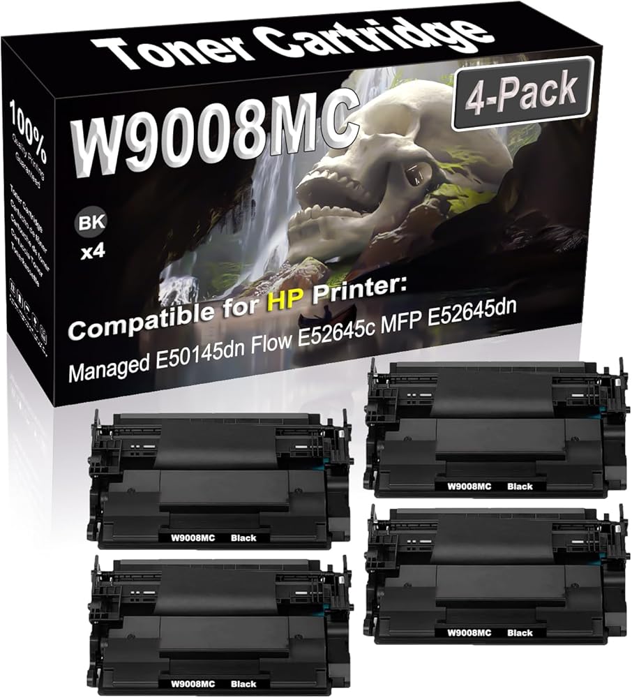 SINIYA 4-Pack Compatible High Capacity W9008 W9008MC Imaging Toner Cartridge use for Managed E50145dn Flow E52645c MFP E52645dn Printer (Black)