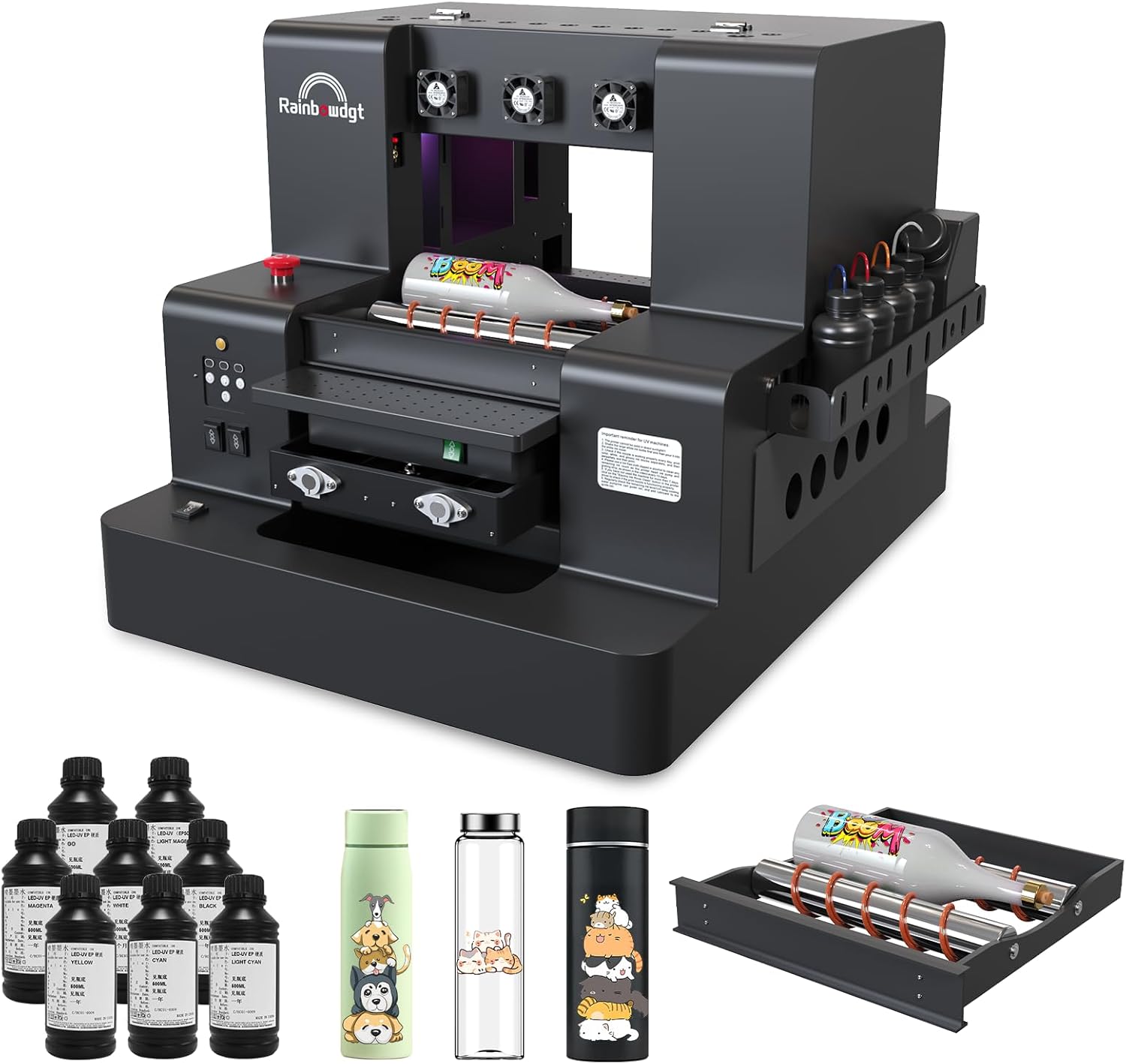 Rainbowdgt A3 UV Printer L805 printhead six-Color CMYK+WW Printing, Automatic Cleaning Function, and Vacuum Platform. Suitable for Printing on Phone Cases, Acrylic, Metal, Wood, PVC, and More.