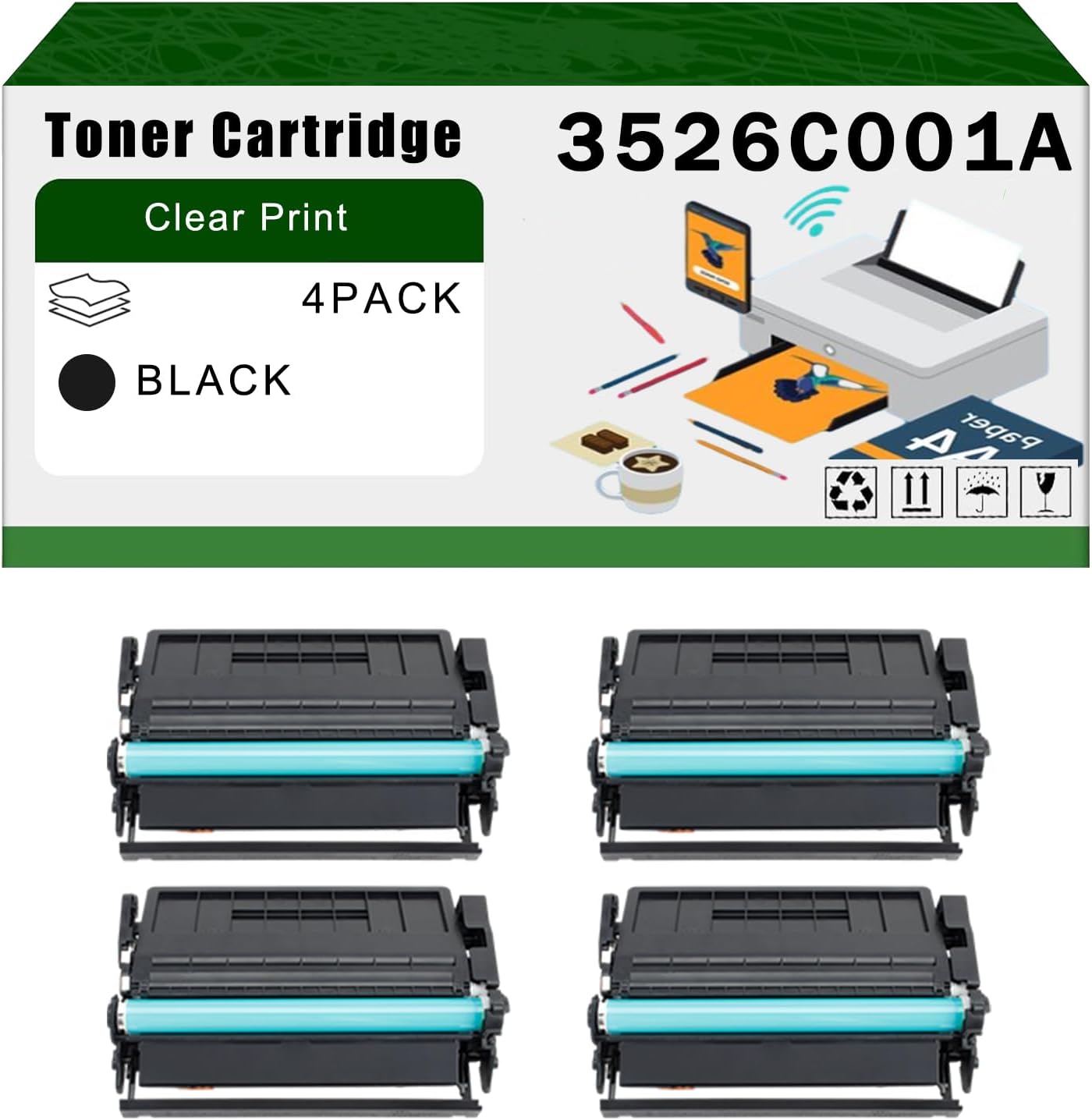 Compatible for Canon 3526C001AA Toner Cartridge imageCLASS X MF1643i II MF1643iF II Printers, High Yield 30500 Pages Bright Clear Colors (4 Pack Black)