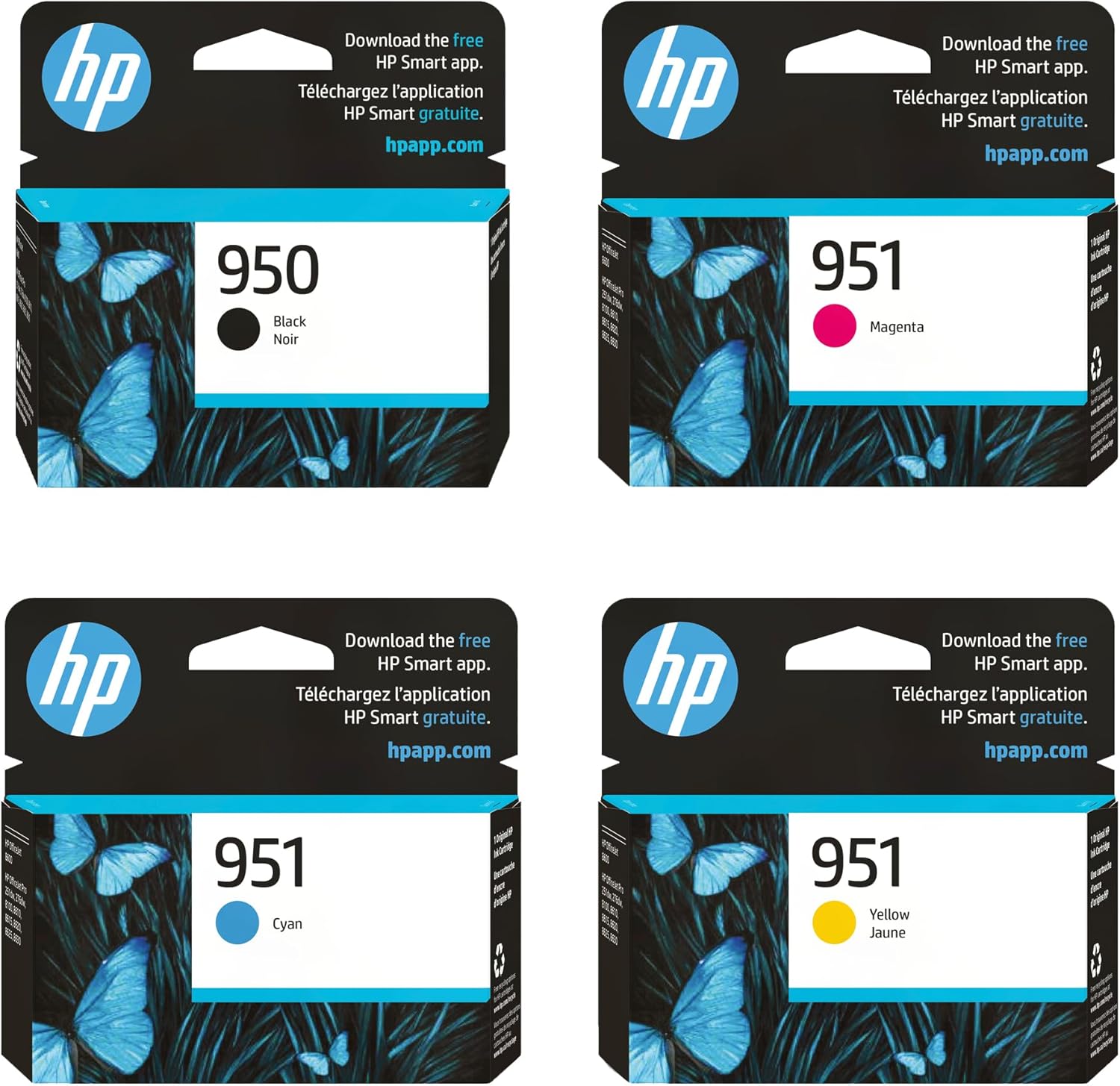 HP 950 Black, 951 Cyan, 951 Yellow and 951 Magenta Ink Cartridge 4 Pack Bundle | Works with OfficeJet 8600, OfficeJet Pro 251dw, 276dw, 8100, 8610, 8620, 8630 Series |