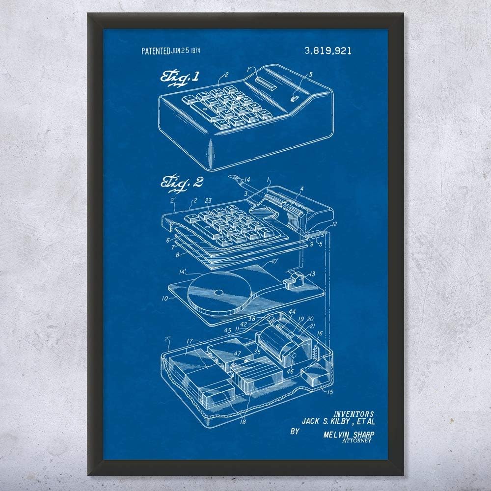 Framed Calculator Print, Math Teacher Gift, Calculator Wall Art, Accountant Gift, Classroom Wall Art, Calculator Decor Blueprint (12x18)