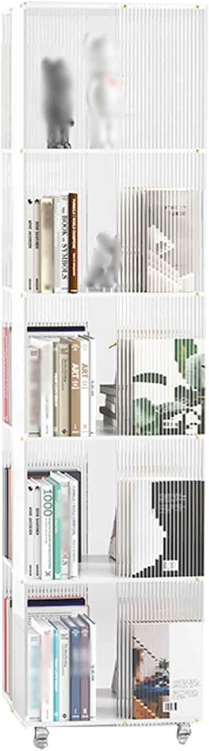 Rotatable Bookshelf Cabinet Modern Light Luxury Home Bookshelf Creative Floor Bookcase Cabinet Living Room Bedroom Office with Universal Wheel (Color : White, Size : 164 * 40cm)