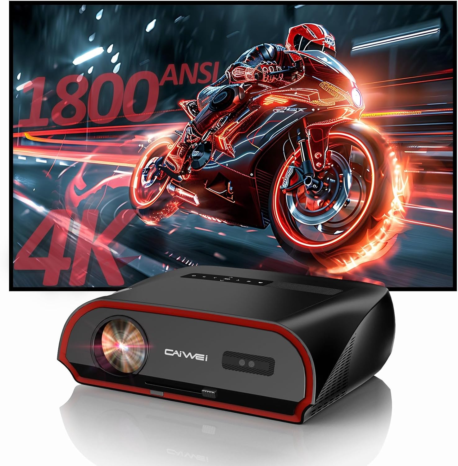 Ultra Bright 1800ANSI Lumens Smart Projector, NFC Casting Wireless, WiFi 6, 4K-Decoding HDR10+, Android TV, Two-Way Bluetooth, DSP Stereo, Daylight Home Theater/ Low Latency Gaming/ Backyard Movie