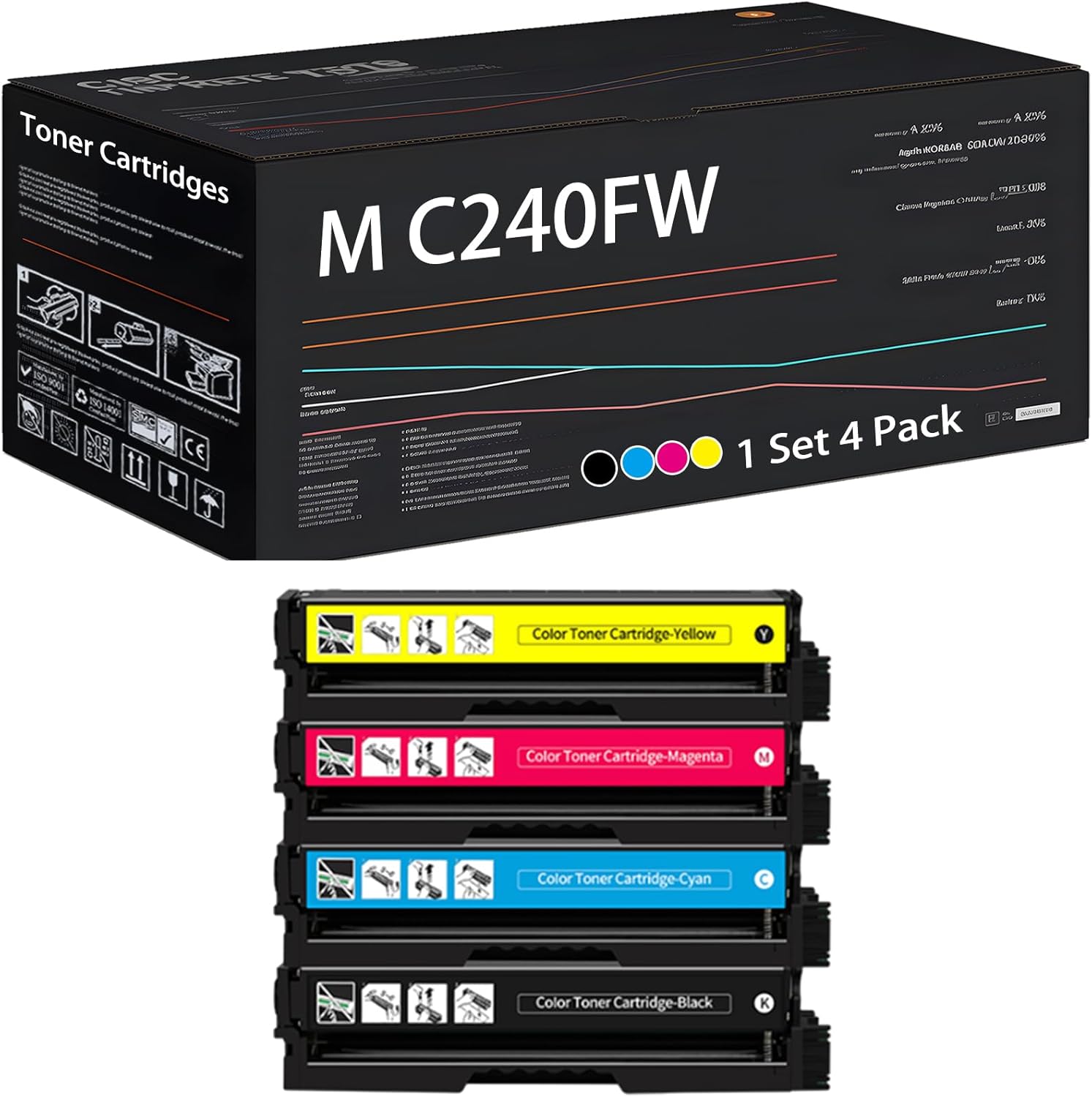 UVUMB M C240FW Toner Cartridges Compatible for Ricoh M C240FW Printers, with Chip, High Yield 4000 Pages, High-Definition Printing (4-Pack BK/C/M/Y)