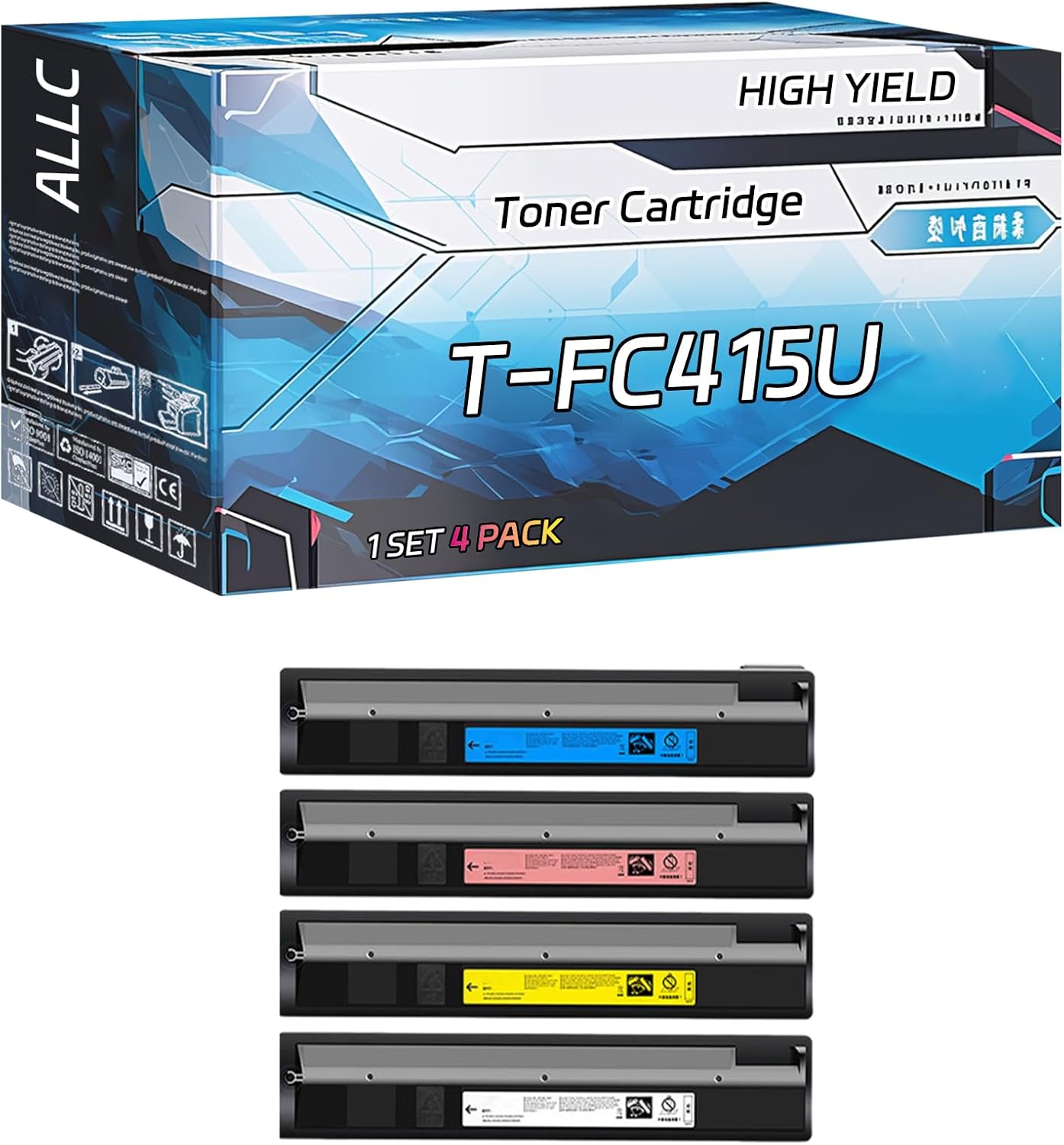 ALLC Compatible for Toshiba T-FC415U Toner Cartridge Work for Toshiba E-Studio 2515AC 3015AC 3515AC 4515AC 5015AC Printer, with Chip, High Yield 38000 Pages, Clear Printing (Multicolor)
