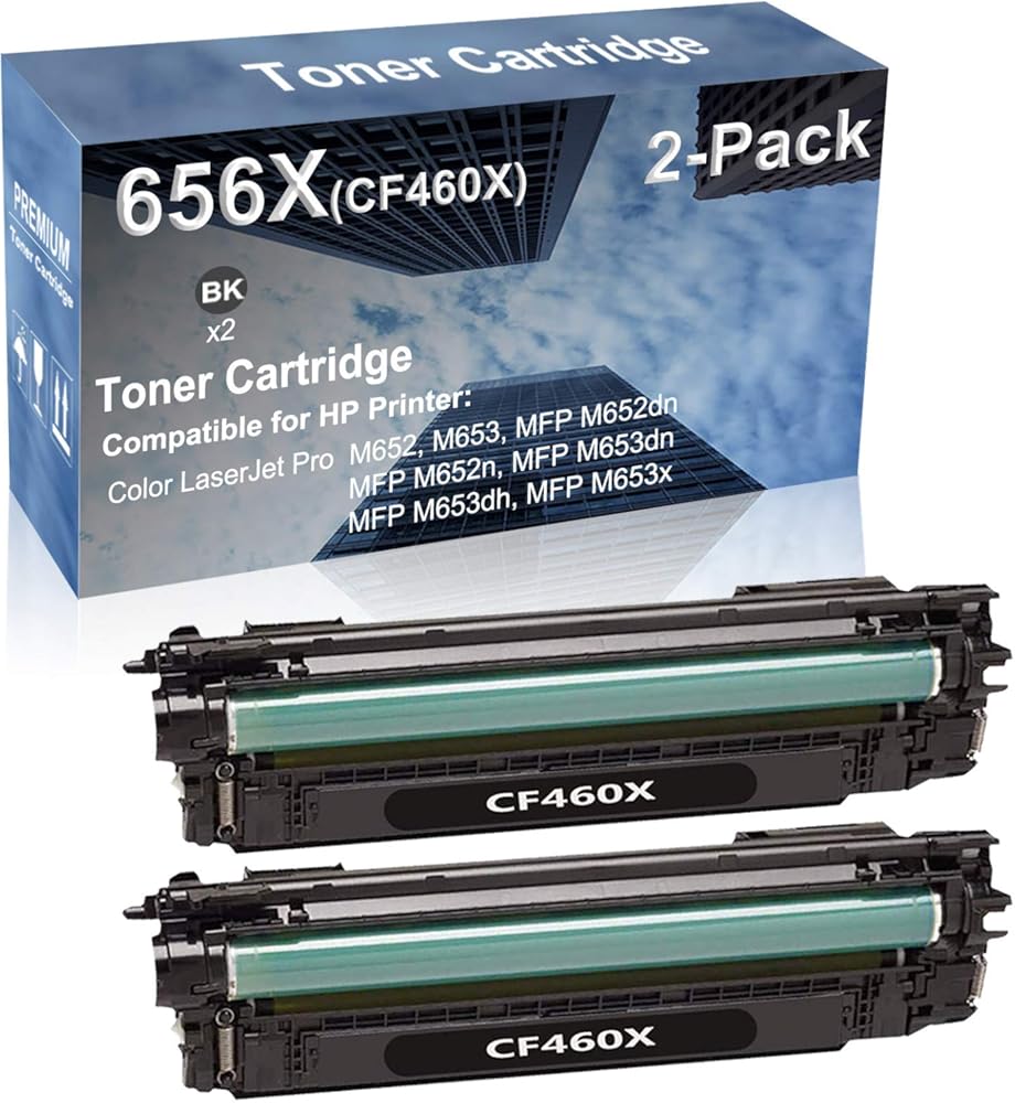 2-Pack (Black) Compatible High Capacity 656X (CF460X) Toner Cartridge use for M652, M653, MFP M652dn Printer