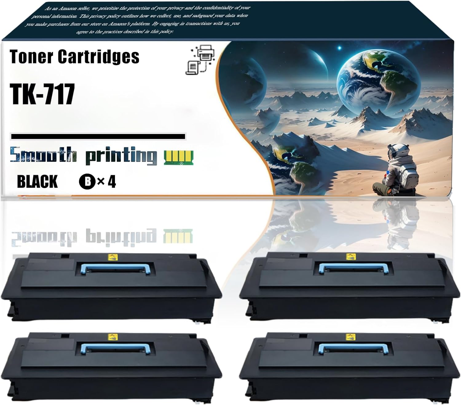 LSSF Replacement Parts Toner Cartridges TK-717 Compatible with Kyocera KM-3050 KM-4050 KM-5050 TASKalfa 420i TASKalfa 520i Printers, Contains Chip and Clear Printing (4 Pack Black)