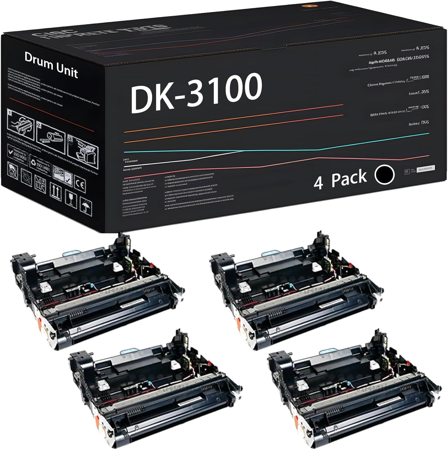 UVUMB Compatible with Kyocera DK-3100 Drum Unit Work for Kyocera FS-2100DN ECOSYS M3040idn M3540idn Printers, with Chip, High Yield 250000 Pages, High-Definition Printing (4 Pack Black)