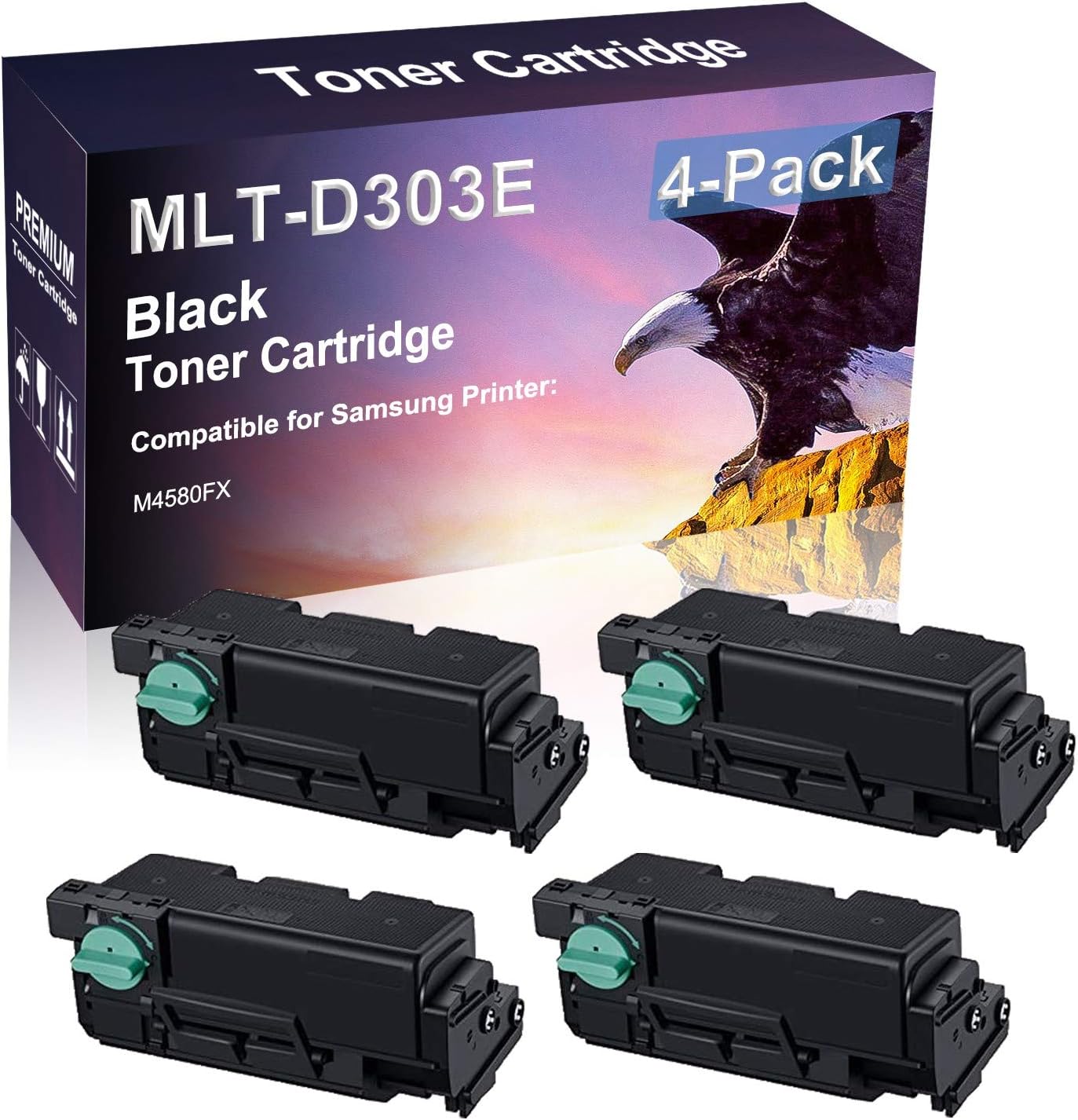 4 Pack (Black) Compatible D303E MLT-D303E Printer Toner use for Samsung M4580FX Printer (High Yield)