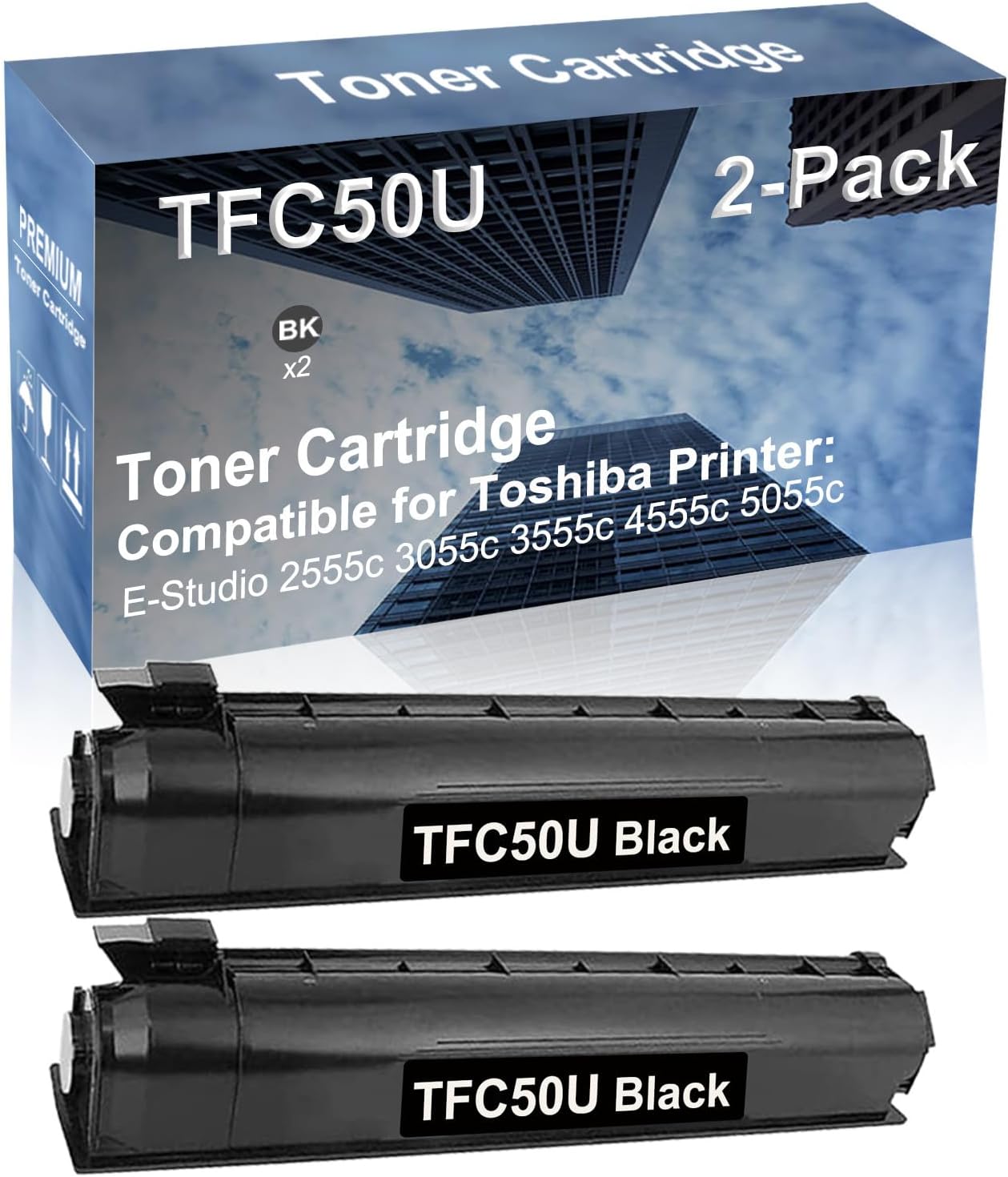 2-Pack (Black) Compatible High Yield TFC50U (TFC50U-BK) Laser Printer Toner Cartridge Used for Toshiba E-Studio 2555c 3055c 3555c 4555c 5055c Printer