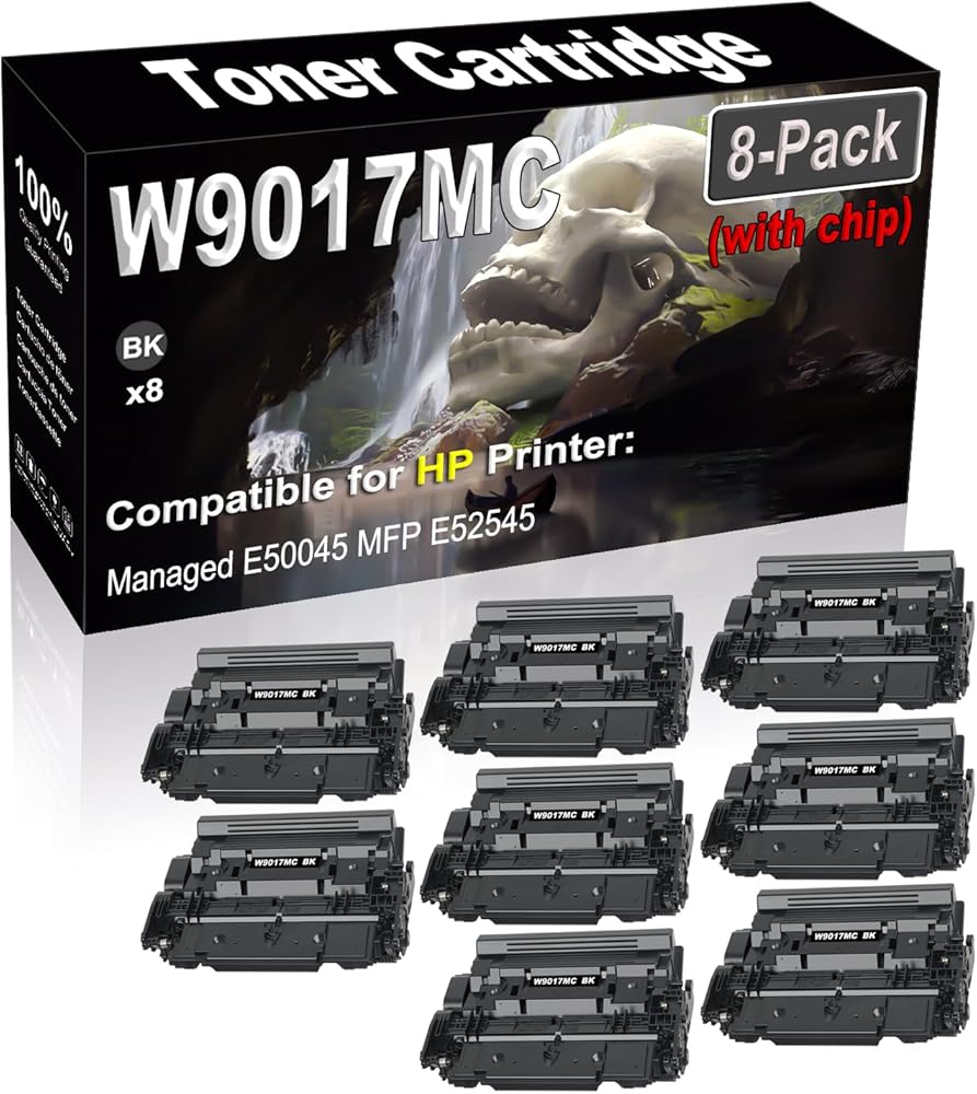 SINIYA 8-Pack Compatible High Capacity W9017 W9017MC (with chip) Imaging Toner Cartridge use for Managed E50045 MFP E52545 Printer (Black)