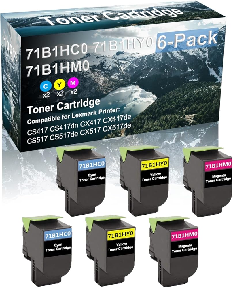 Credibility Store 6 Pack (C+Y+M) Compatible 71B1HC0 71B1HY0 71B1HM0 Laser Printer Toner Cartridge High Yield Use for CS417 CS417dn CX417 Printer