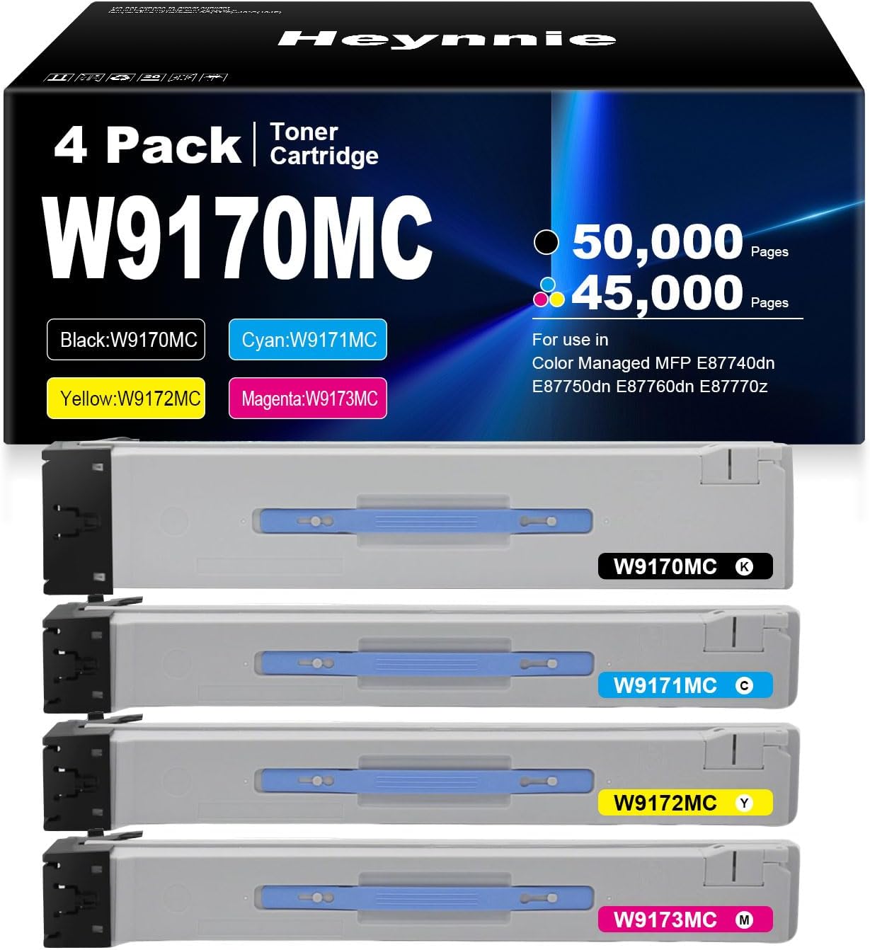 Heynnie Remanufactured W9170 W9170MC Toner Cartridge Replacement for HP W9170MC W9171MC W9172MC W9173MC for HP Color Managed MFP E87740dn E87750dn E87760dn E87770z Printer (4-Pack)