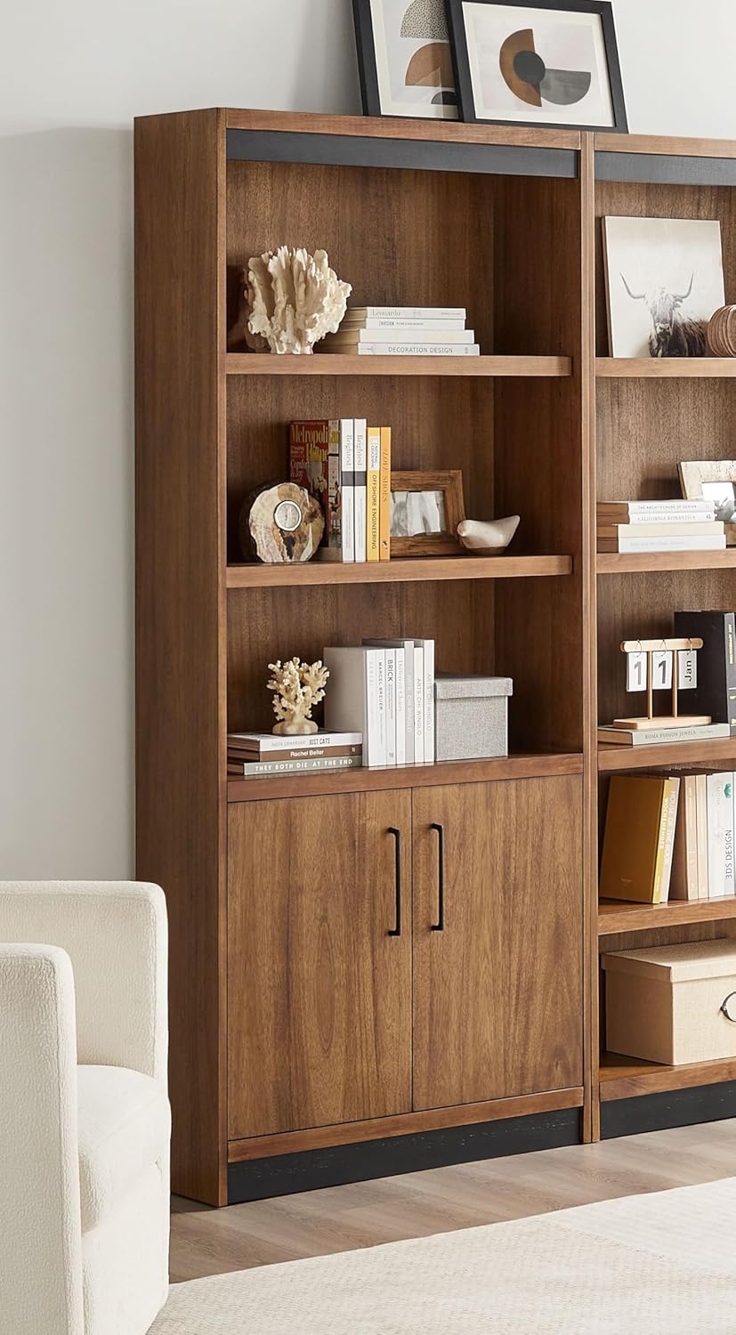 Martin Furniture Modern Wood Lower Doors Bookcase, Office Bookcase, Office Shelving, Office Storage, Fully Assembled, Rich Medium Brown