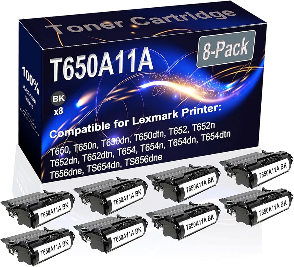 Kolasels 8-Pack (Black) Compatible High Yield T650A11A Printer Cartridge use for T650 T650n T650dn T650dtn T652 T652n Printer