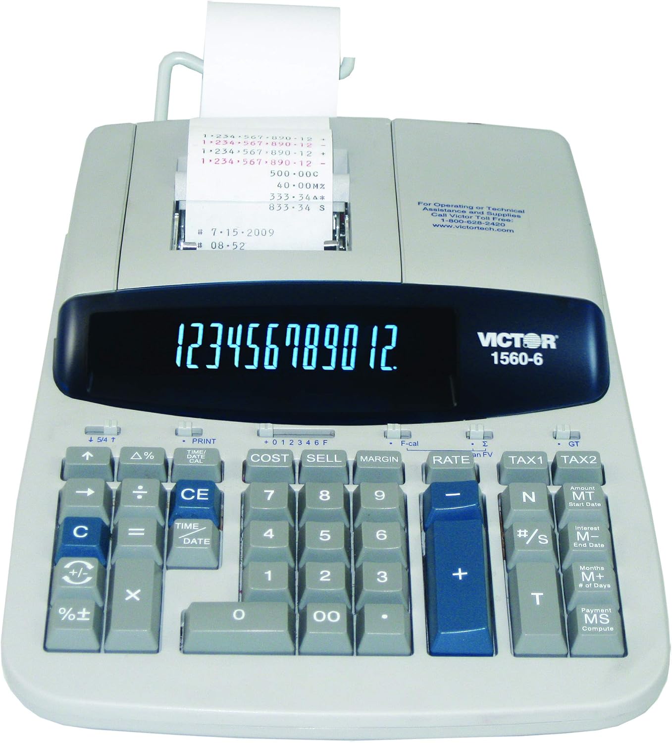 Victor 1560-6 12 Digit Heavy Duty Commercial Printing Calculator with Large Display and Loan Wizard