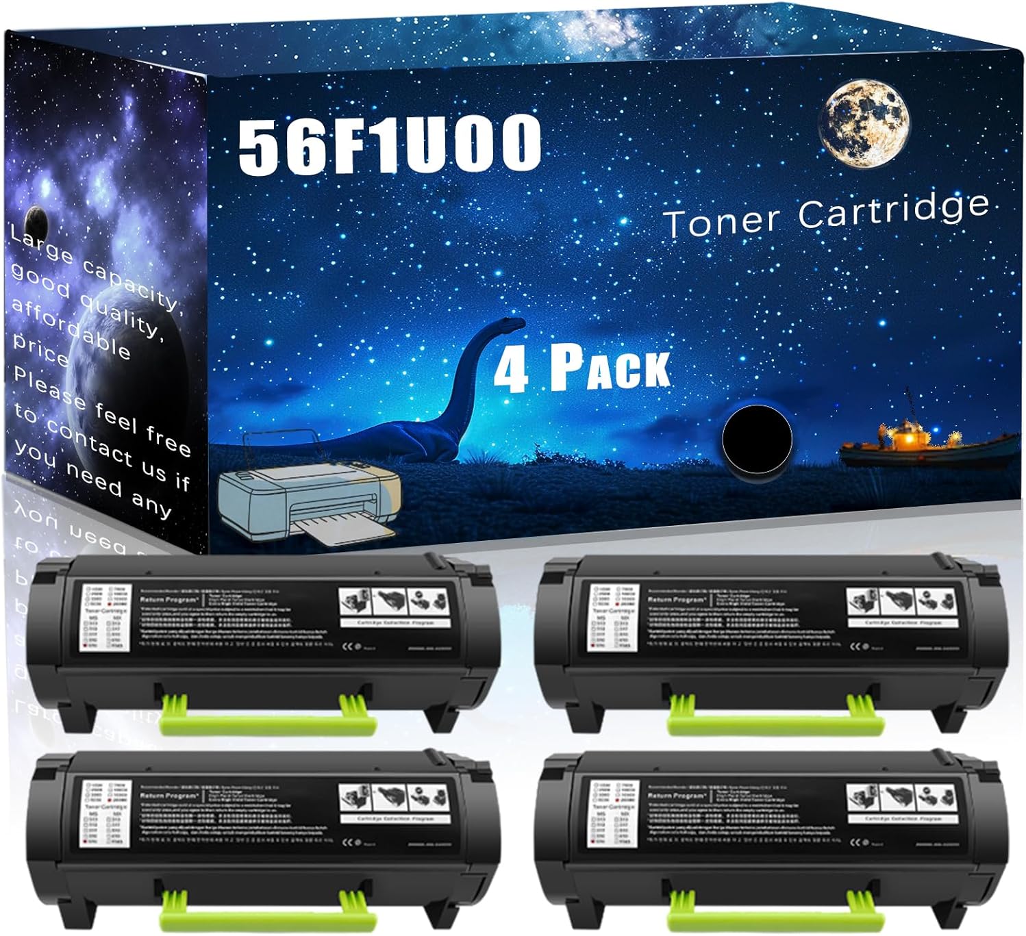 56F1U00 Toner Cartridge Compatible for Lexmark MS521dn MS621dn MS622de MX521ade Printers,with Chip Large Printing Demands (4 Pack Black)
