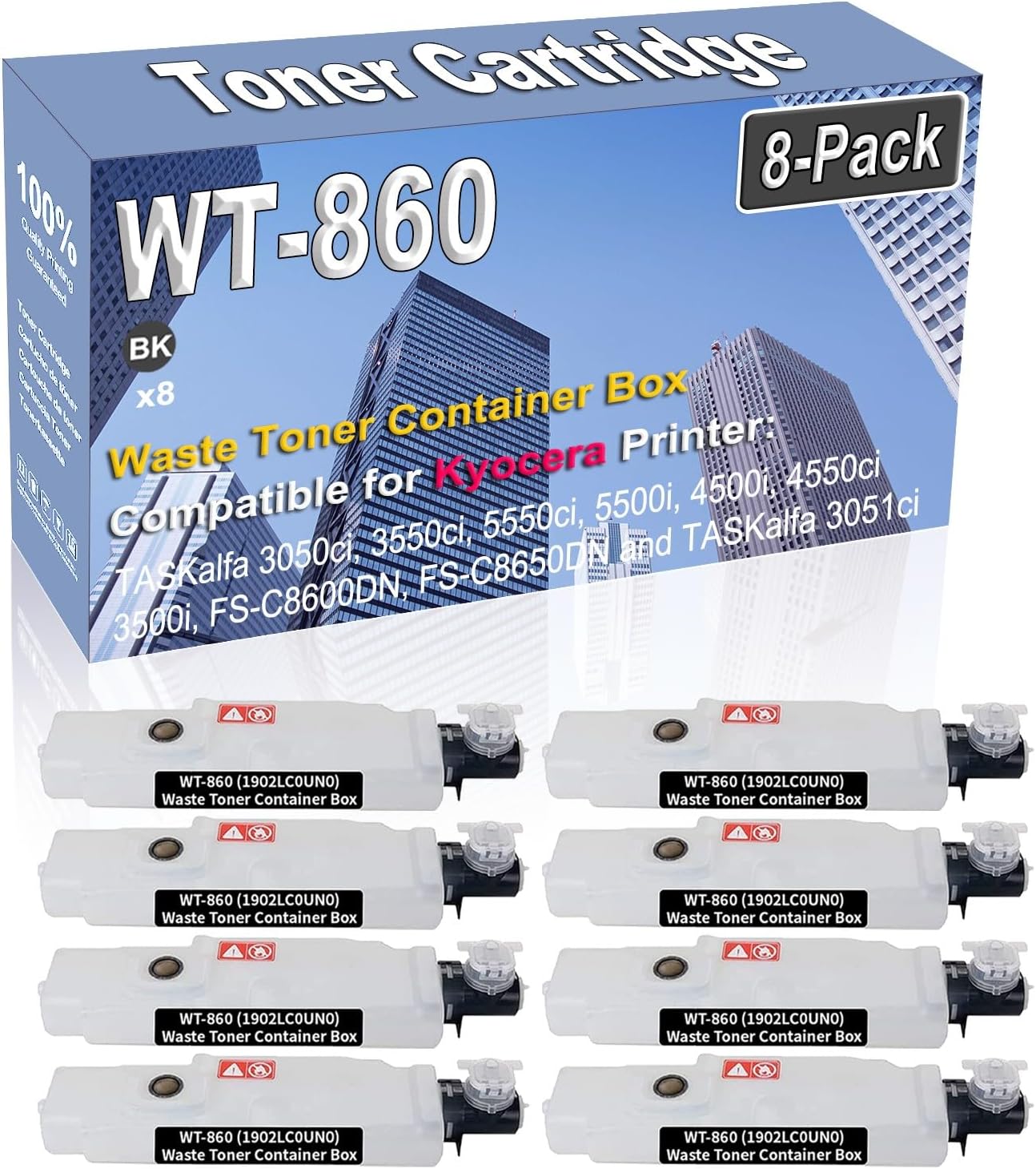 8-Pack (Black) Compatible High Capacity WT-860 WT860 (1902LC0UN0) Waste Toner Container Box Used for Kyocera TASKalfa 3050ci 3550ci 5550ci 5500i 4500i 4550ci 3500i FS-C8600DN Printer