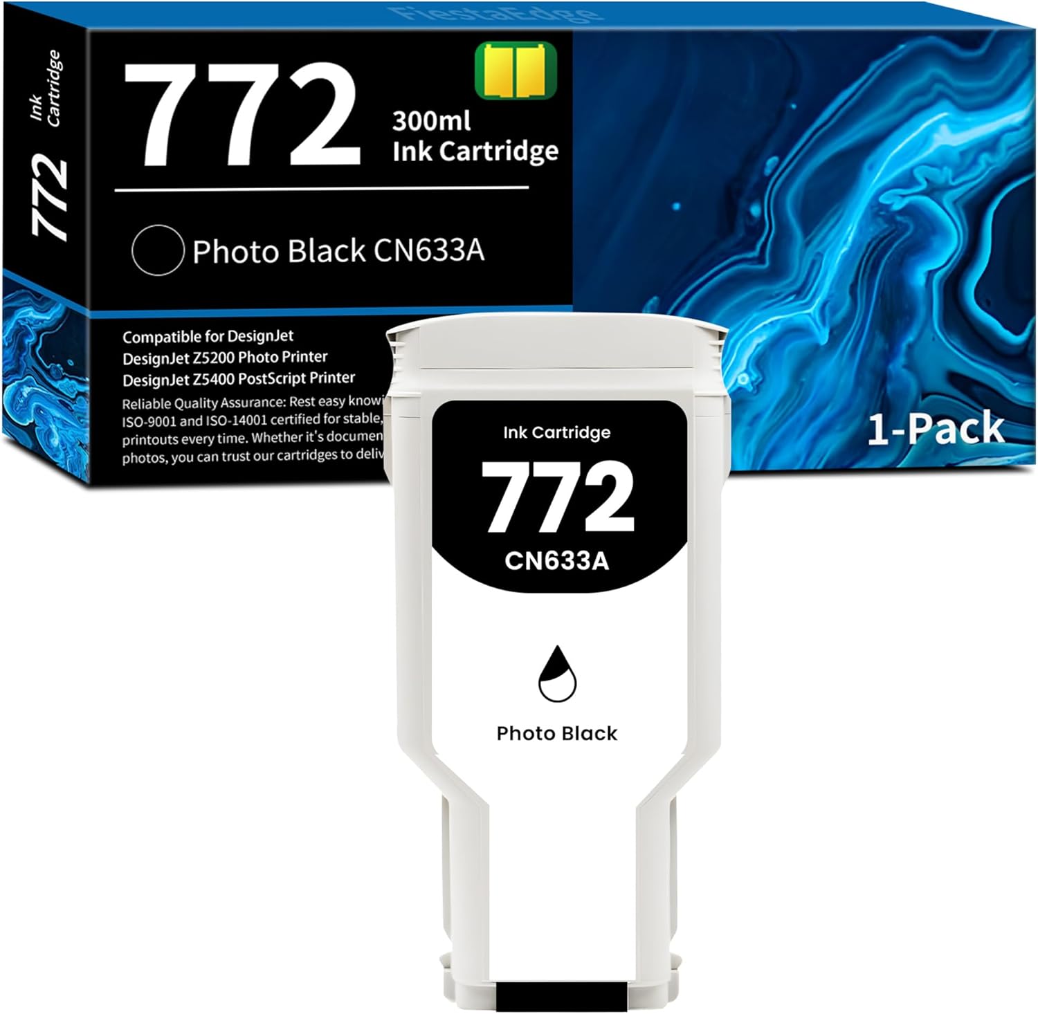 FiestaEdge 772 Photo Black Ink 300ml 1-Pack CN633A Ink Replacement for HP 772 CN633A Ink for DesignJet Z5200 Z5400 Printer Ink