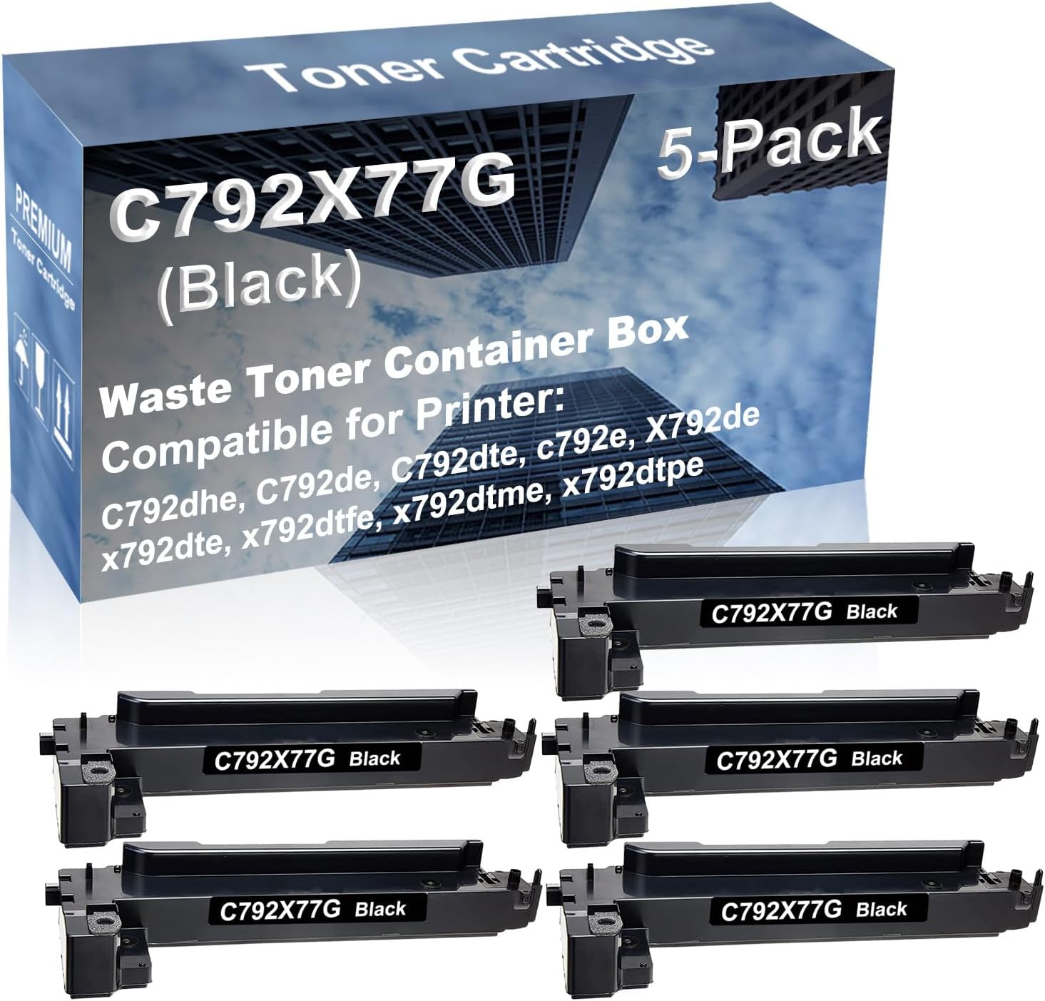 5-Pack Compatible High Capacity x792dtfe, x792dtme, x792dtpe Printer Waste Toner Container Box Replacement for Lexmark C792X77G Printer Cartridge (Black)