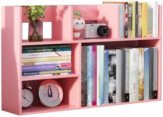 CraftThink Bookcase Cube Organizer Wood Geometric Bookshelf, Horizontal Open Multipurpose Bookshelf, Display Cabinet Shelf for Living Room Bedroom Home Office, Pink 31.5