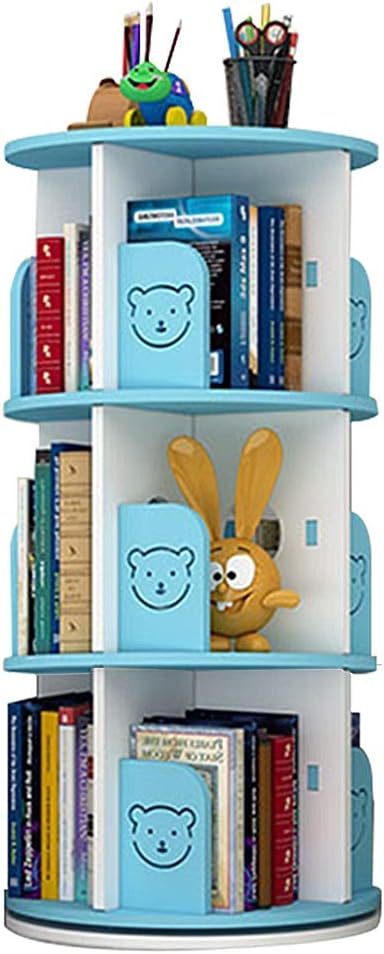 Bookcases 360° Rotating Bookshelf Children's Large Capacity Floor Storage Rack Cultivate Children's Interest in Reading (Color : Blue, Size : 3 Layers(97cm))