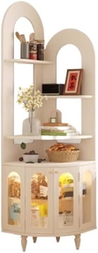 ZHFytsh-0668 Shelf Bookcase French Corner Shelf, Vintage Solid Wood Triangular Fan-Shaped Bookshelf, Living Room Storage Cabinet Bookcase Storage Shelves(White)