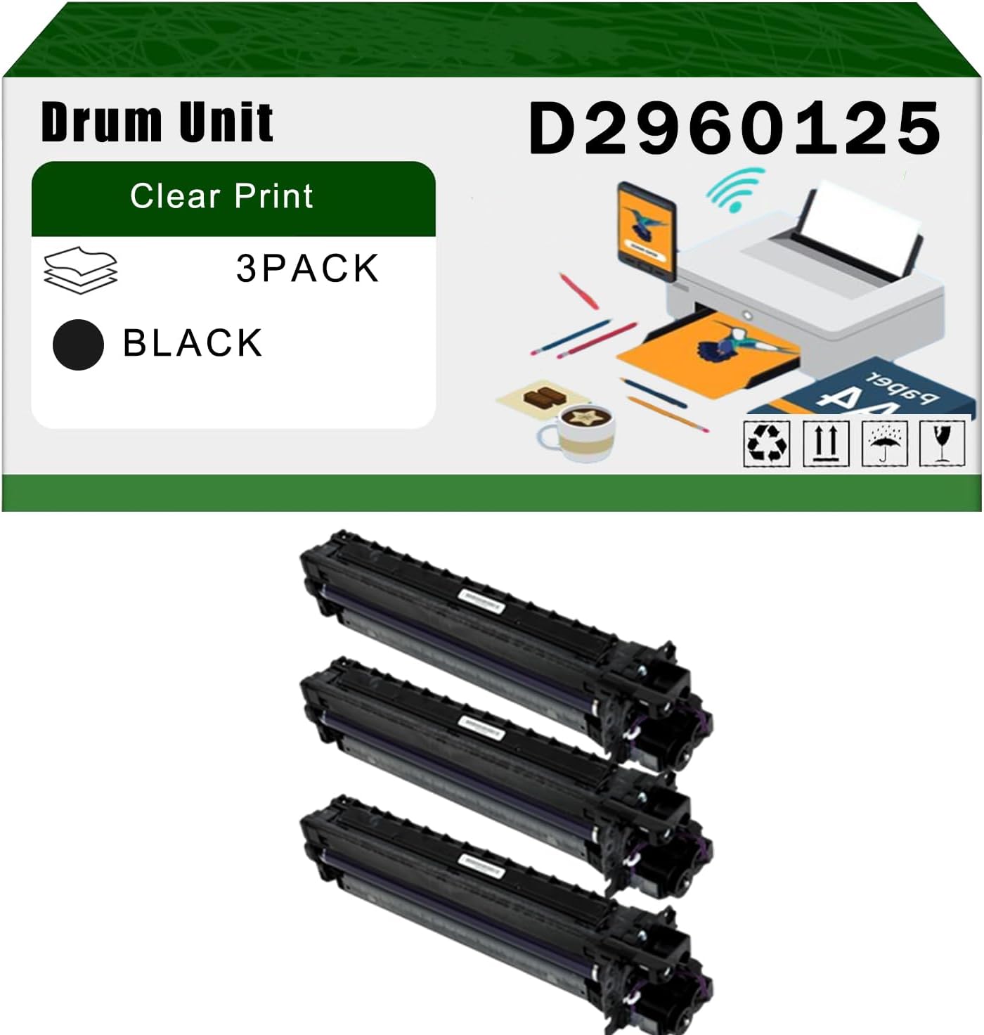 AGNNQ Compatible for Ricoh D2960125 D2960126 D2960127 D2960128 Drum Unit MP C406 C307 C407 C306 Printer, High Yield 70000 Pages Bright Clear Colors (3 Pack Black)