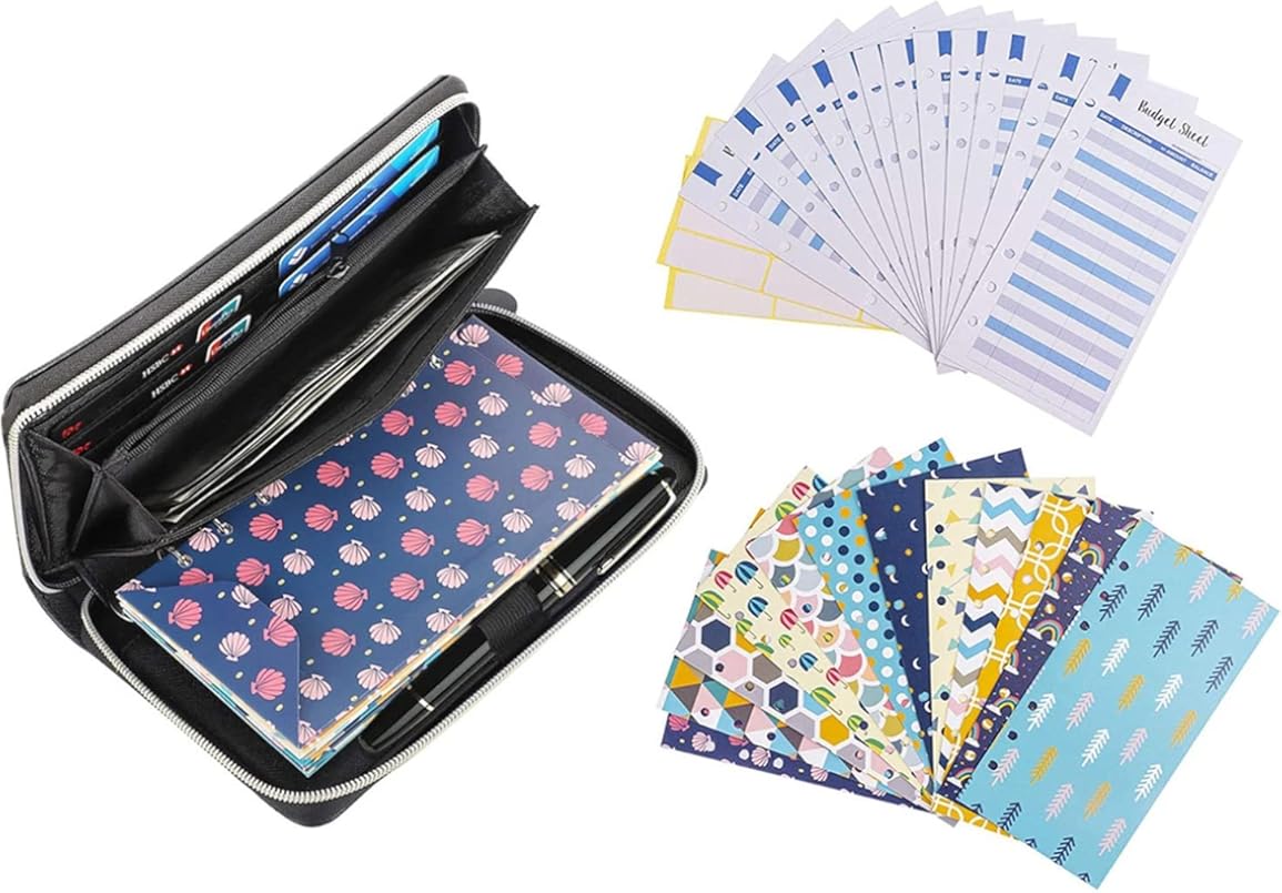 PSJVUR All-in- Cash Budget Binder Envelope System Wallet with Envelopes, Sheets Labels, for Budgeting and Saving Money