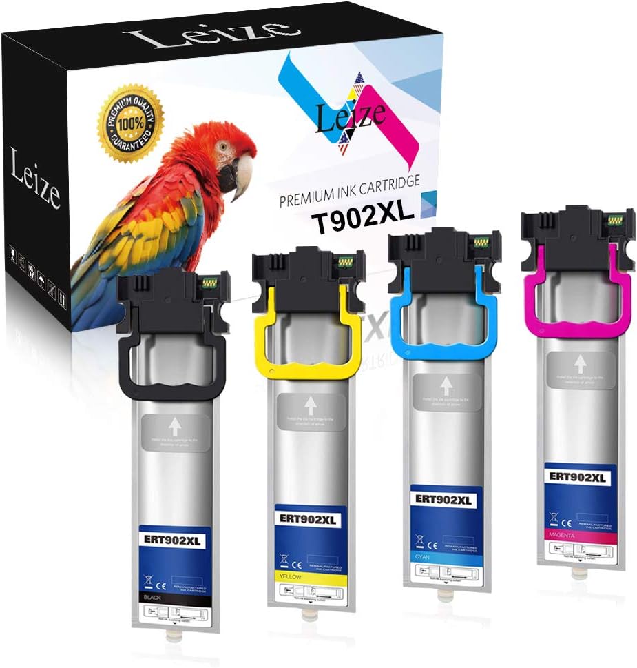 Leize T902XL Remanufactured Ink Cartridges Replacement for Epson 902XL 902 XL 902XL120 T902XL220 T902XL320 T902XL420 High Yield for Workforce WF-C5210 WF-C5290 WF-C5710 WF-C5790 Printer (KCMY, 4-Pack)