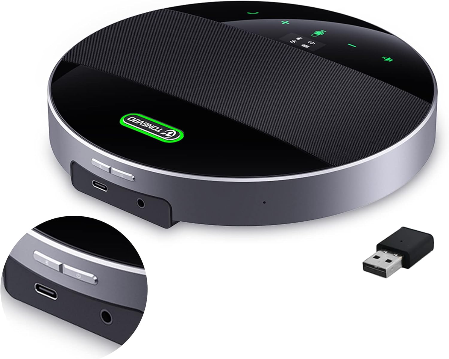 TONGVEO Bluetooth Conference Speaker and Microphone， Wireless Lound Speakerphone Portable for Car and Computer Home Office, Two Way Voice Clear, Compatible with Zoom, Teams