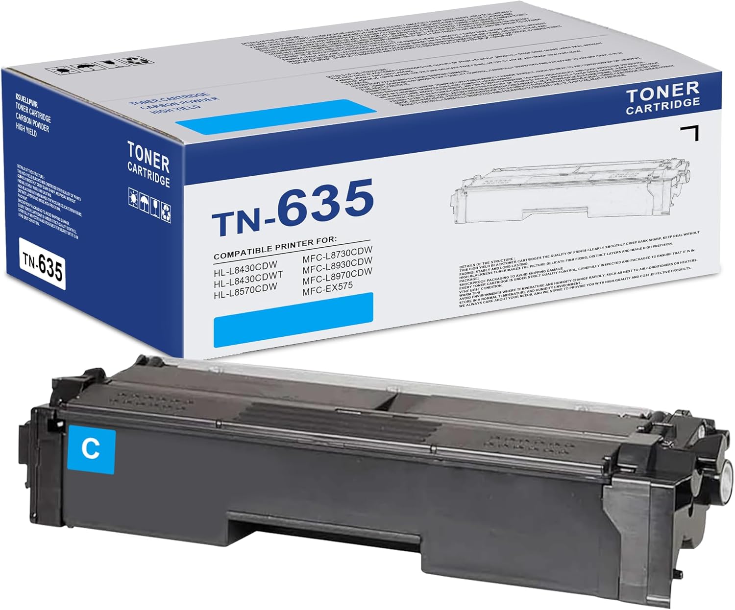 TN635C TN-635C Toner Cartridge (1 Cyan) Replacement for Brother TN635 TN-635 Cyan Toner Cartridge for MFC-L8930CDW MFC-L8970CDW HL-L8430CDW HL-L8570CDW Printer