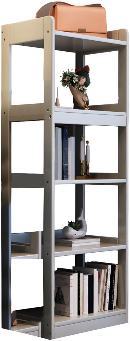 RUNNUP 4 Tier Modern Bookcase 25in Wide Floor Standing Display Storage Shelves Soild Wood Storage Organizer Shelf for Home Office, Living Room, Bed Room, Grey 25.2