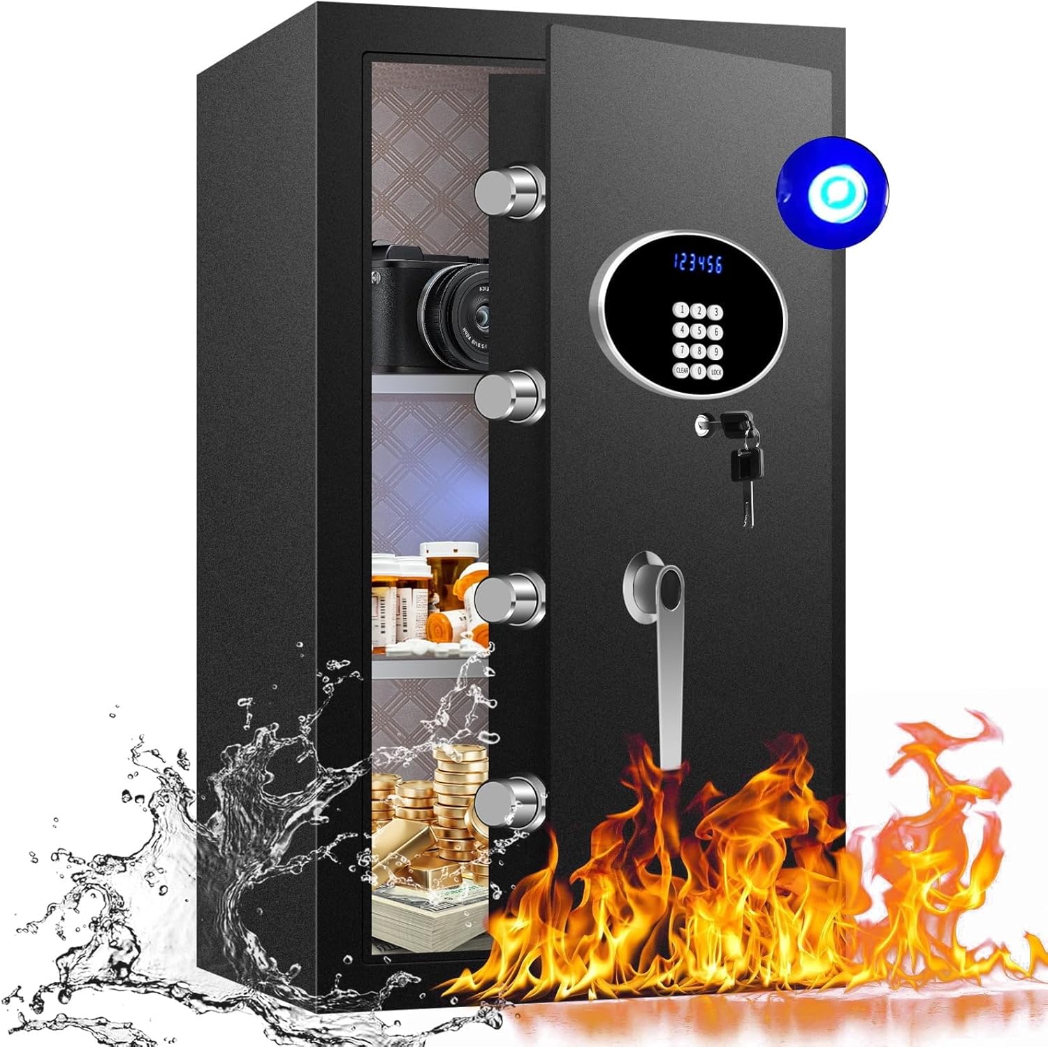 RETLLAS 8.4 CuFt Heavy Duty Home Safe Box with Secure Digital Keypad, Key Lock, LCD Screen, Removable Shelf, and Sensor Light for Secure Storage of Documents, Valuables, and Business Use