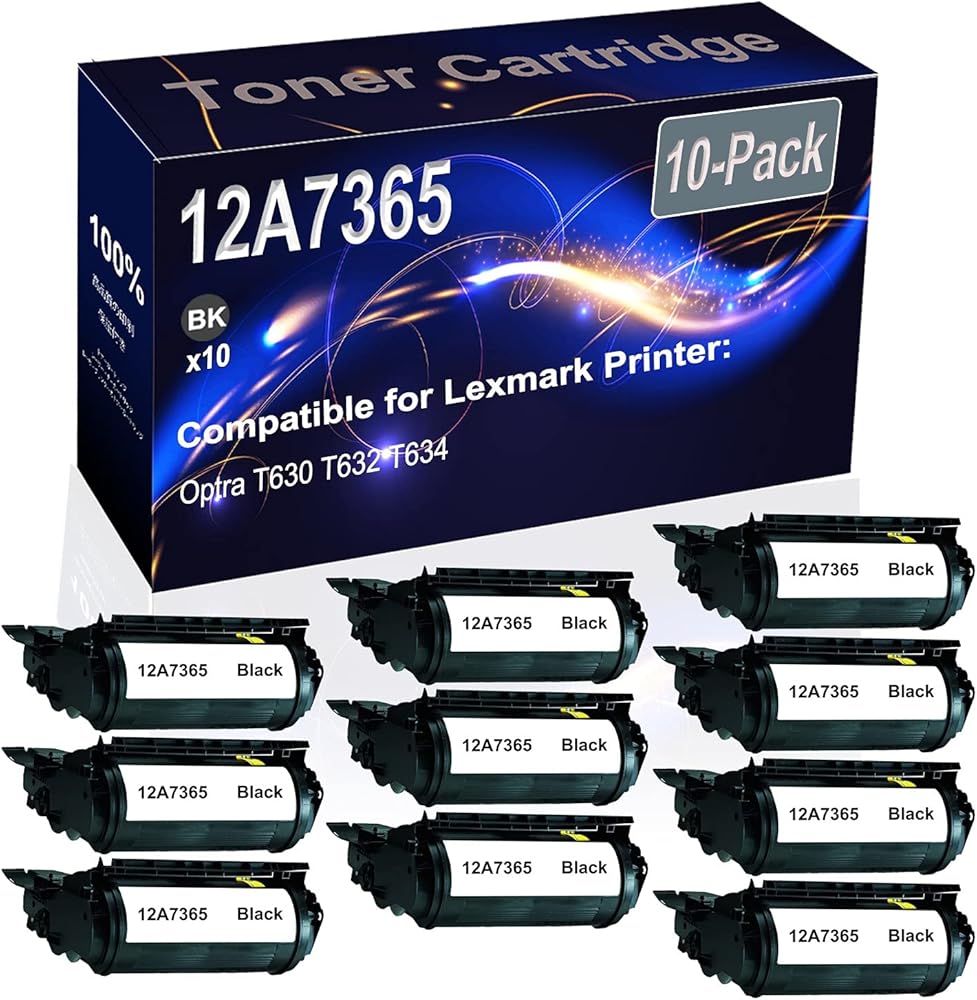 Kolasels 10-Pack (Black) Compatible High Yield 12A7365 Printer Cartridge use for Optra T630 T632 T634 Printer