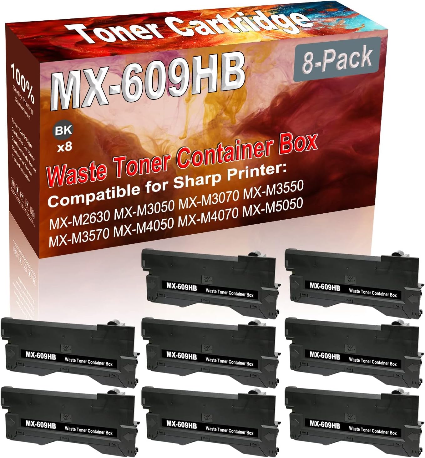 Credibility Store 8-Pack (Black) Compatible High Yield MX-609HB MX609HB Waste Toner Container Box use for Sharp MX-M2630 MX-M3050 MX-M3070 MX-M3550 MX-M3570 MX-M4050 MX-M4070 Printer